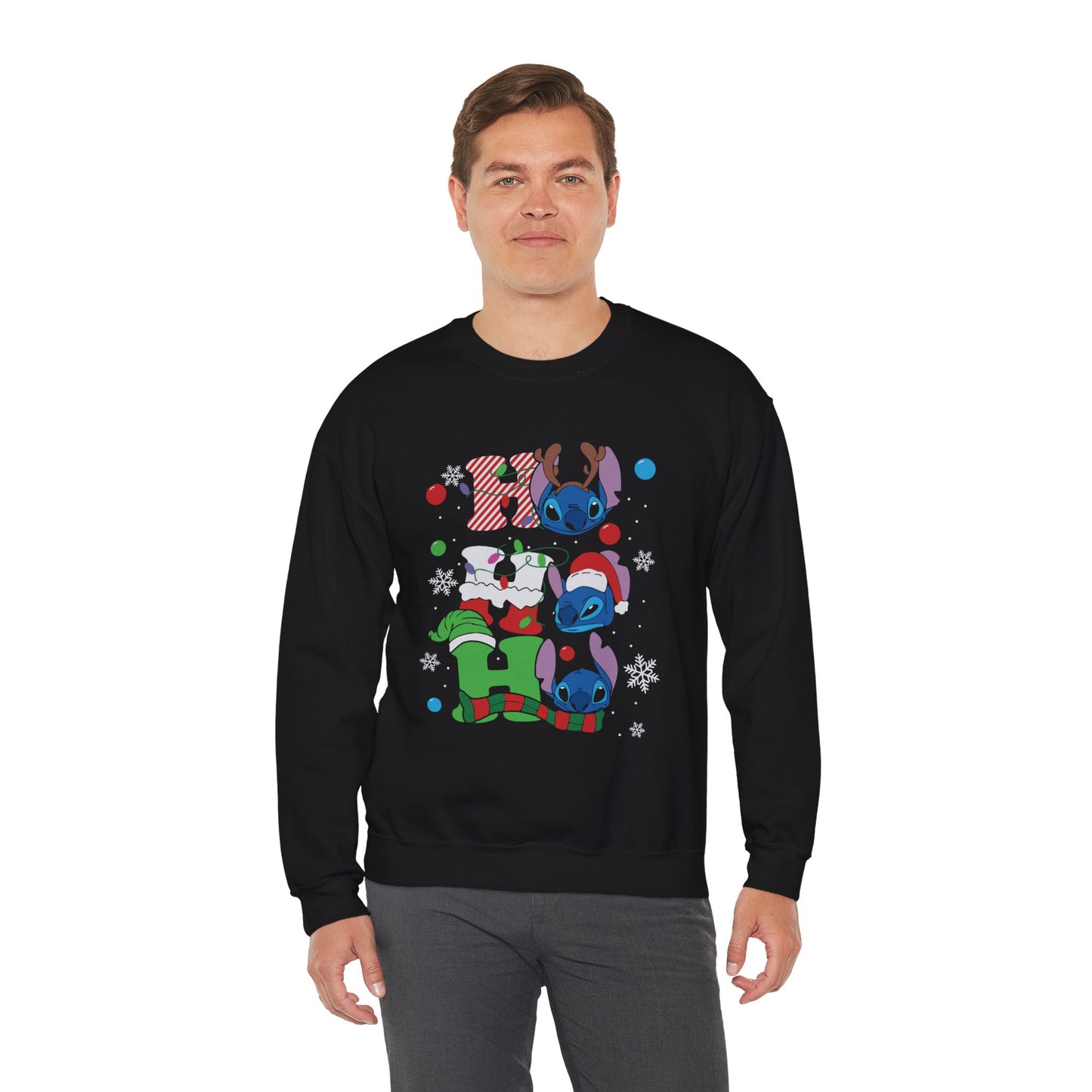 Stacked Stitch Christmas Sweatshirt – Cute Holiday Characters Unisex Heavy Blend Crewneck