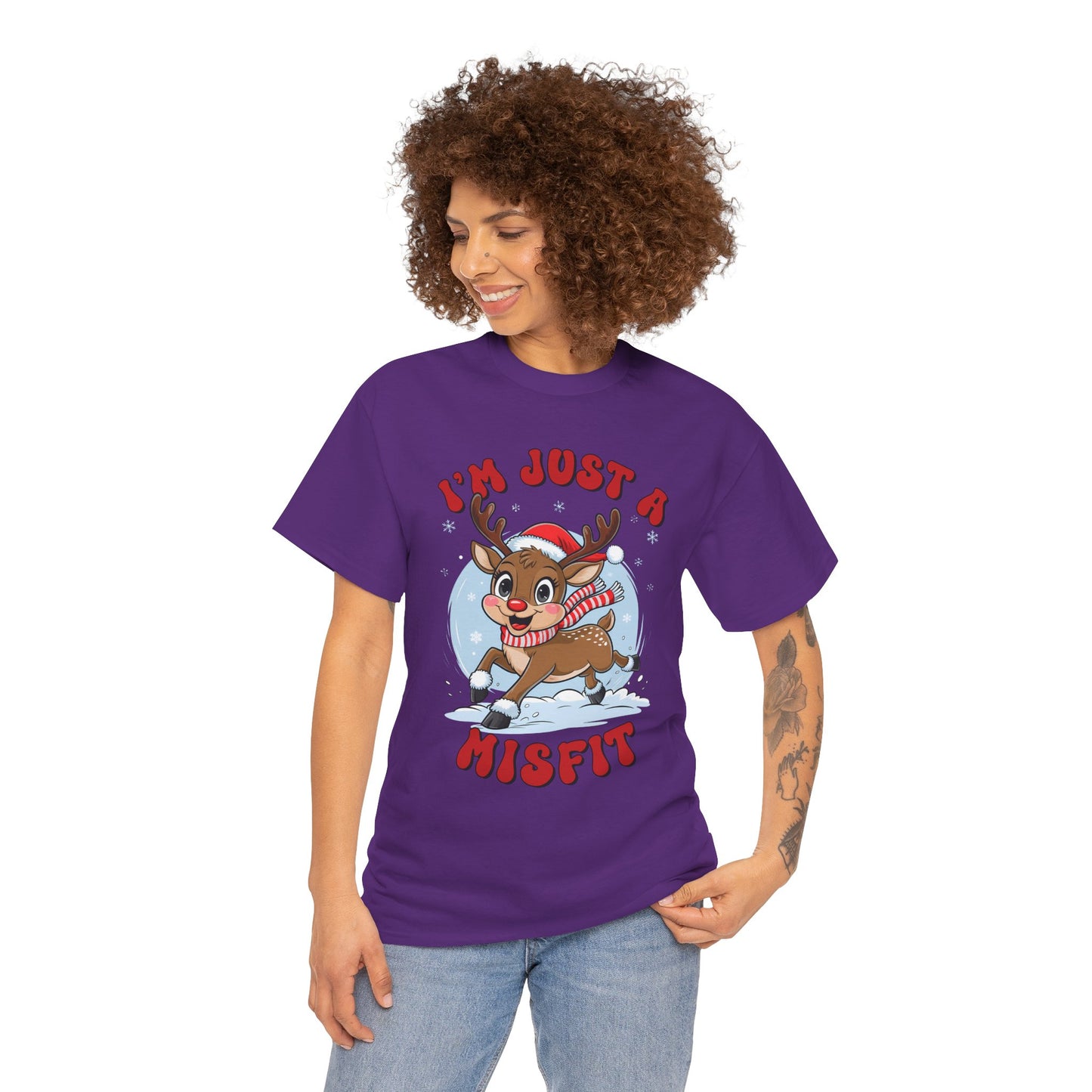 I’m Just a Misfit Unisex Heavy Cotton T-Shirt – Cute Christmas Reindeer Holiday Tee