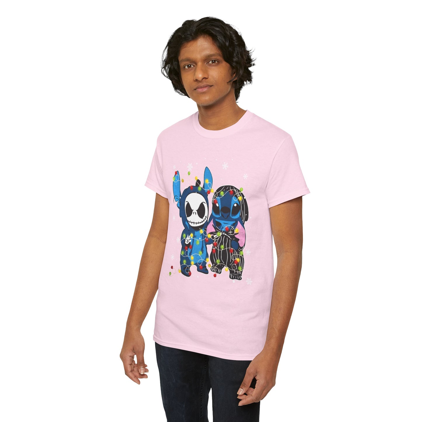 Cute Holiday Duo Christmas Unisex Heavy Cotton T-Shirt – Cartoon Alien & Skeleton Festive Tee