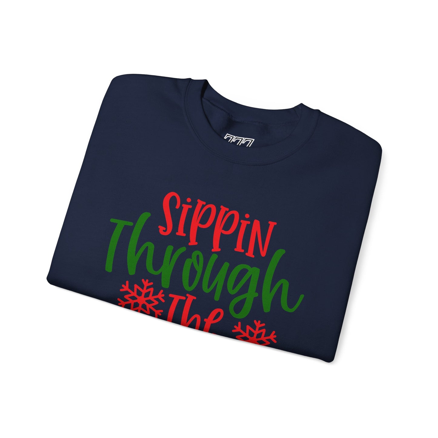Sippin’ Through The Snow Sweatshirt – Festive Holiday Unisex Heavy Blend Crewneck