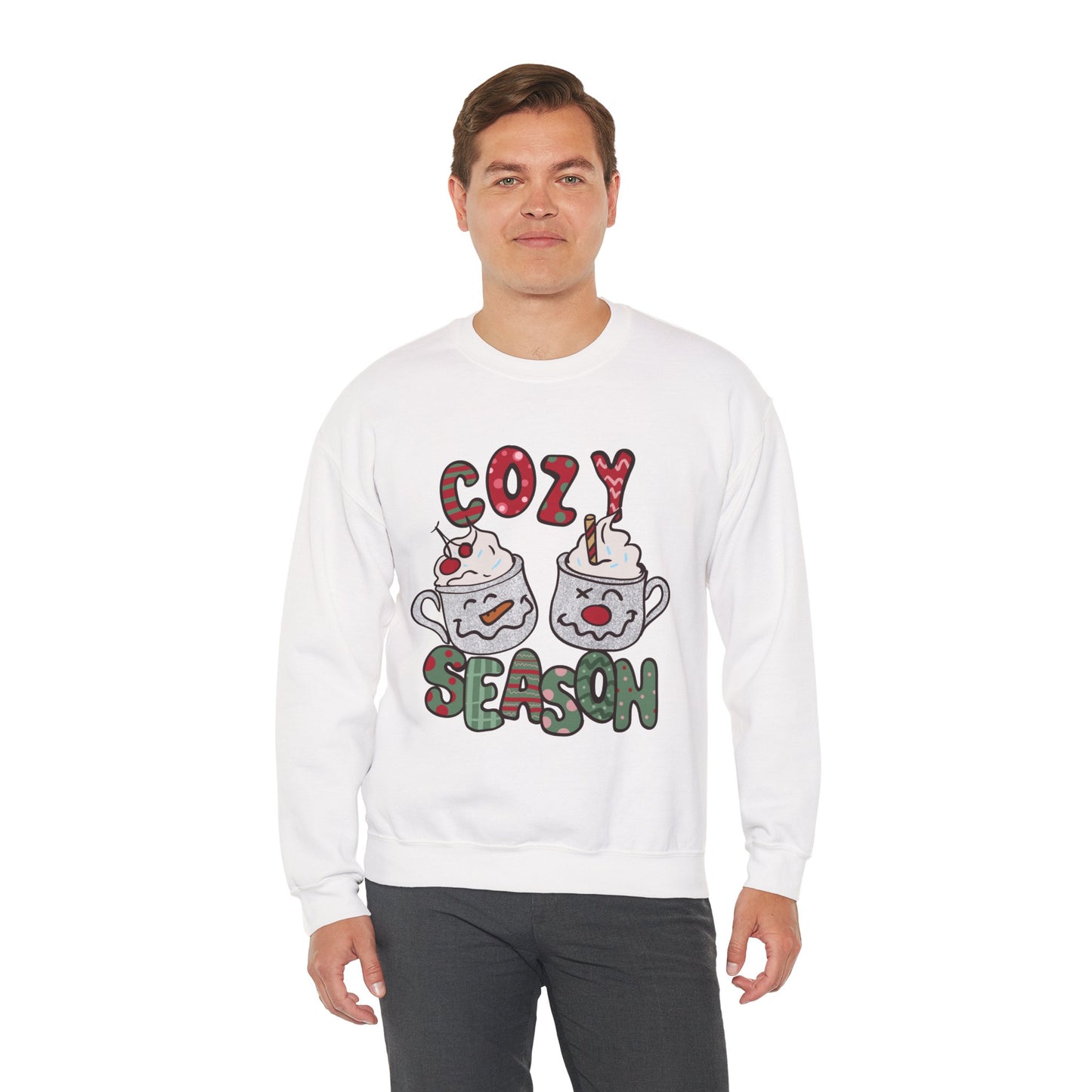 Cozy Season Christmas Unisex Heavy Blend Crewneck Sweatshirt – Cute Holiday Hot Cocoa Sweater