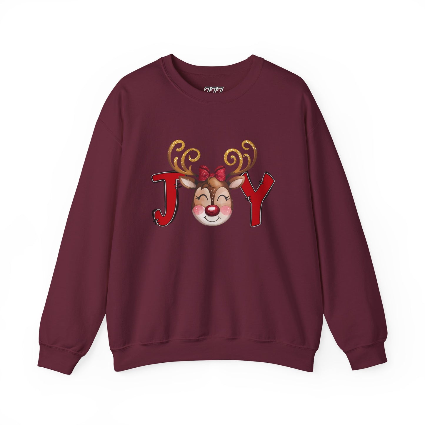 Reindeer Joy Women’s Christmas Crewneck Sweatshirt – Cute Holiday Reindeer Heavy Blend Sweater