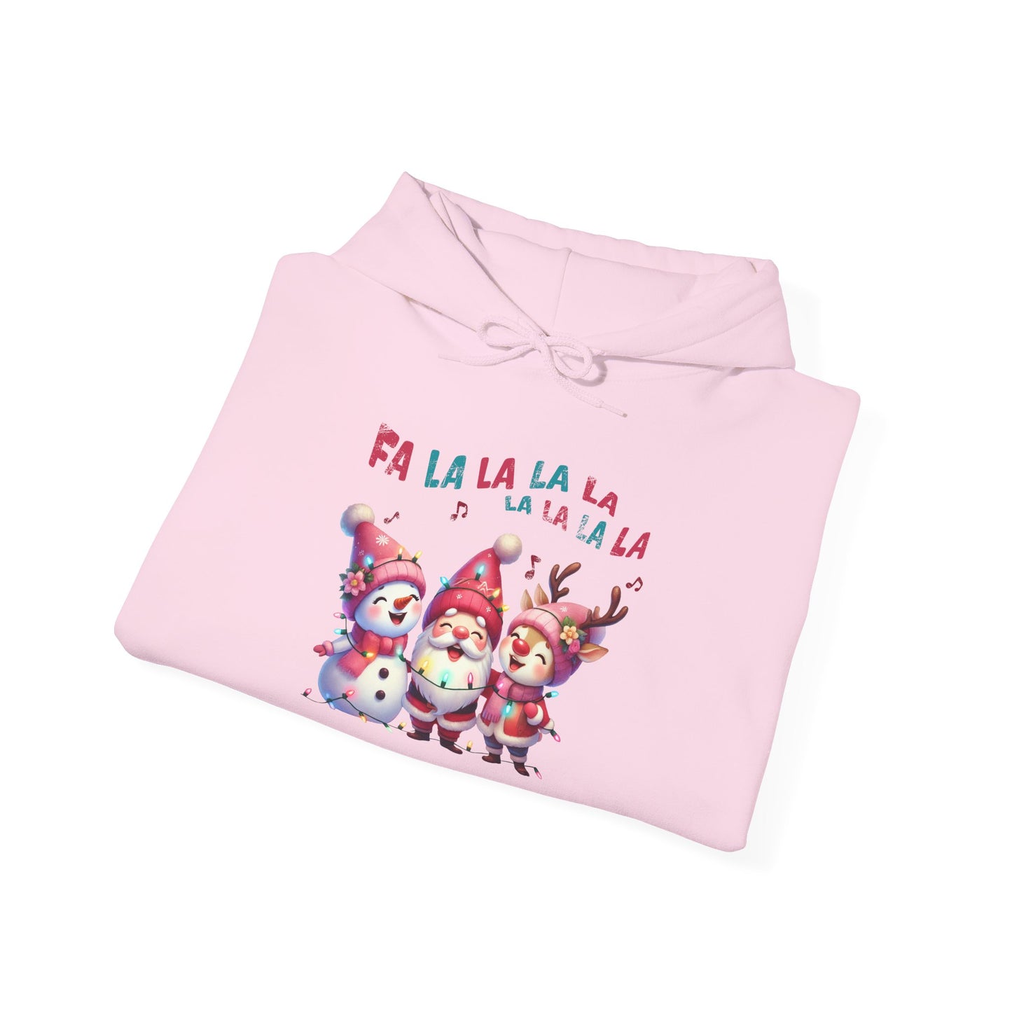 Festive Caroling Trio Christmas Hoodie – Cute Santa, Snowman & Reindeer Holiday Sweatshirt (Unisex)