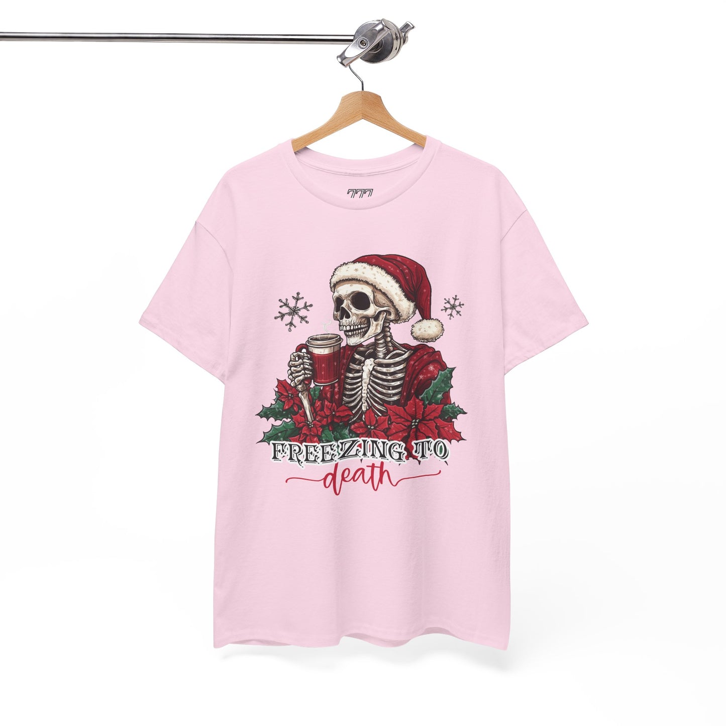 Freezing To Death Skeleton Christmas Tee – Funny Holiday Unisex Heavy Cotton T-Shirt, Winter Coffee Xmas Shirt