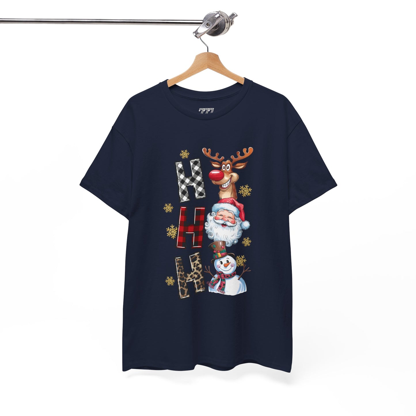 HO HO HO Christmas Unisex Heavy Cotton T-Shirt – Santa, Reindeer & Snowman Holiday Tee