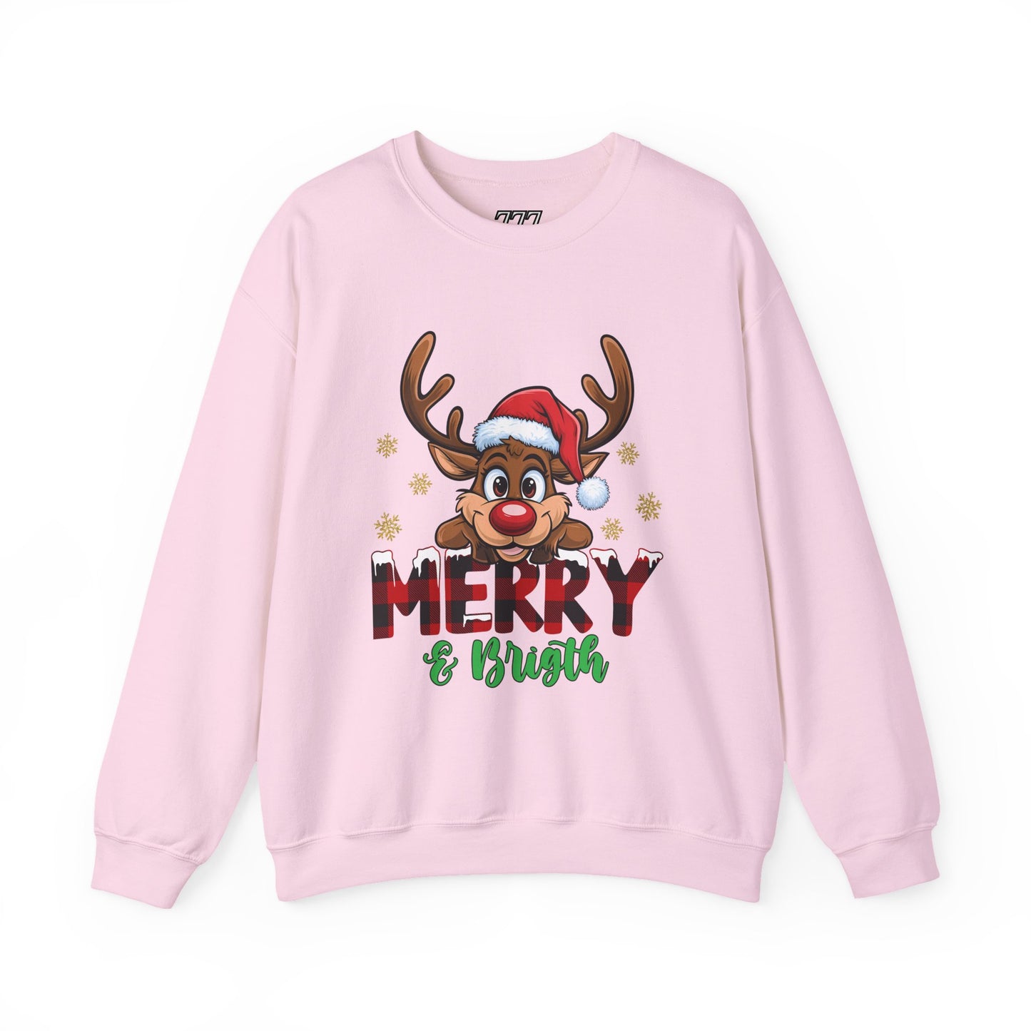 Merry & Bright Unisex Heavy Blend Crewneck Sweatshirt – Cute Christmas Reindeer Holiday Sweater