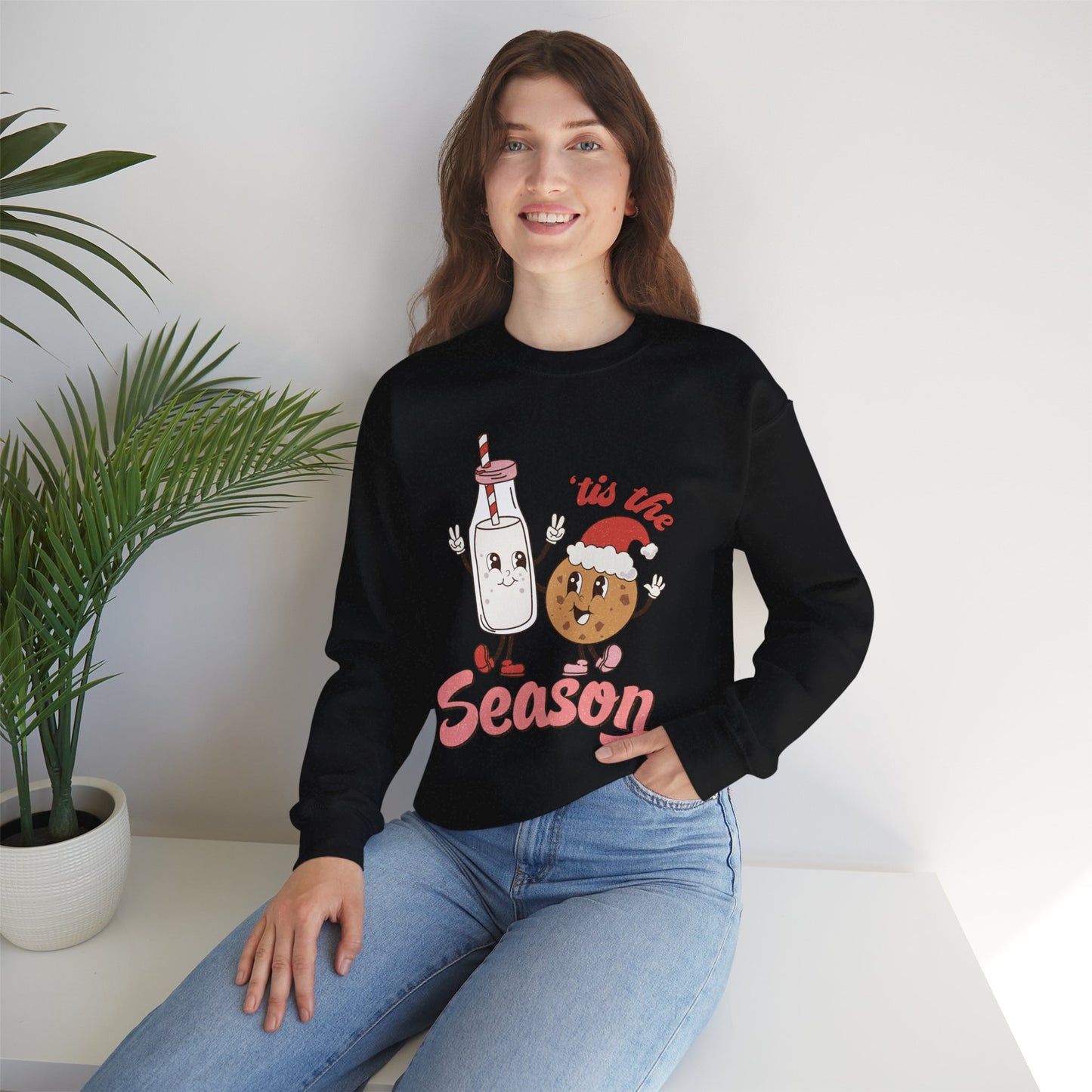 Tis The Season Milk & Cookie Christmas Unisex Heavy Blend Crewneck Sweatshirt
