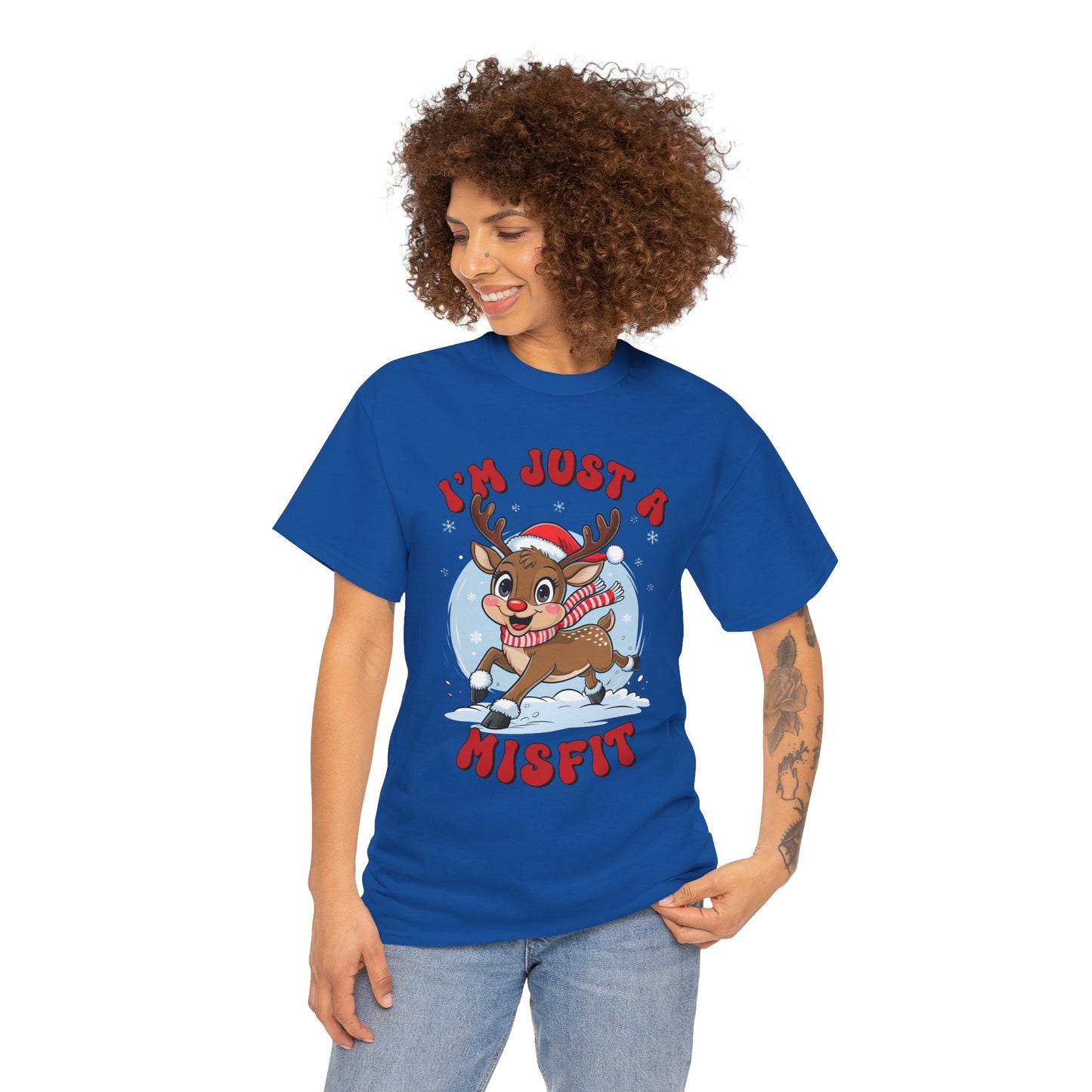 I’m Just a Misfit Unisex Heavy Cotton T-Shirt – Cute Christmas Reindeer Holiday Tee