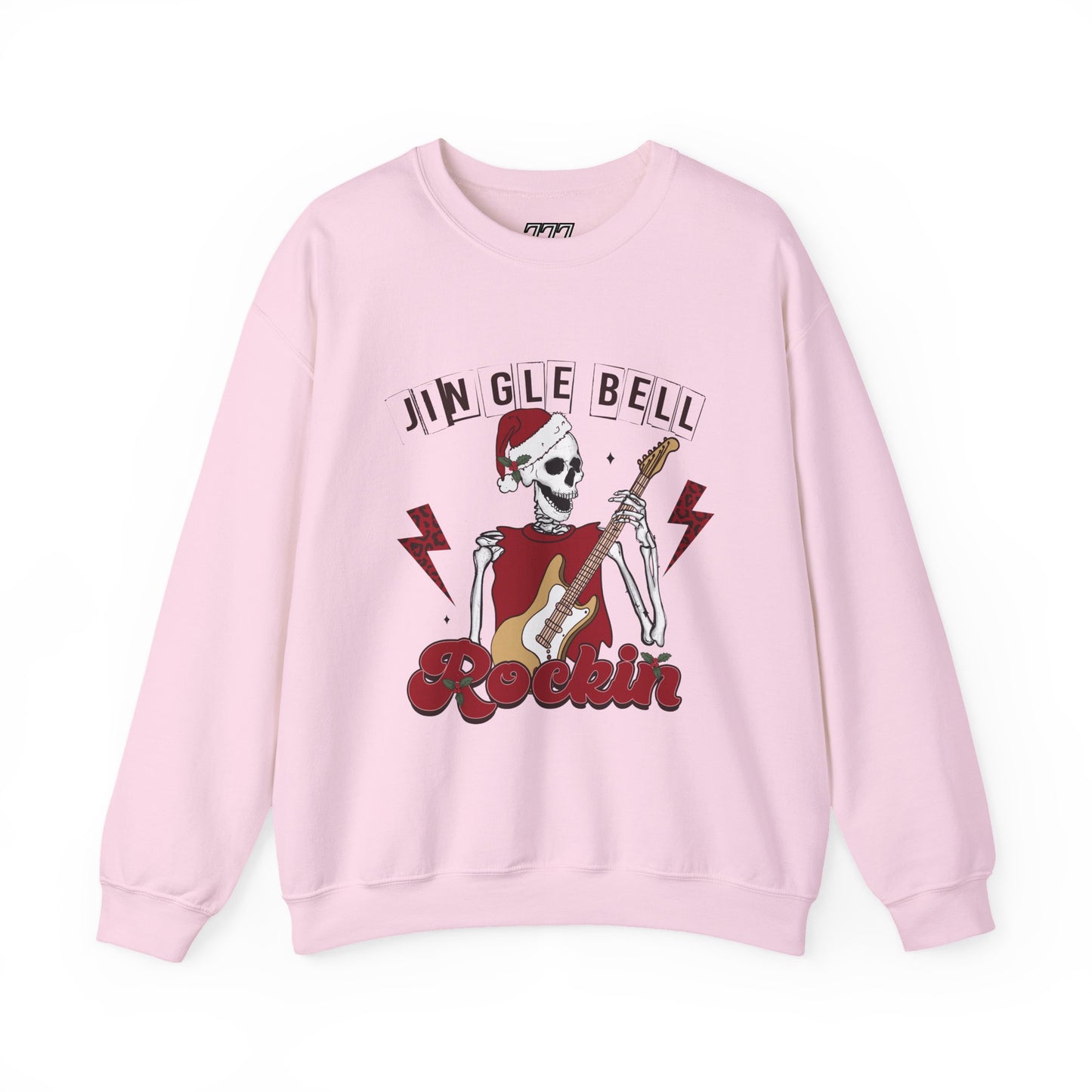 Jingle Bell Rockin’ Skeleton Christmas Rock Music Holiday Sweatshirt – Retro Guitar Santa Unisex Heavy Blend Crewneck