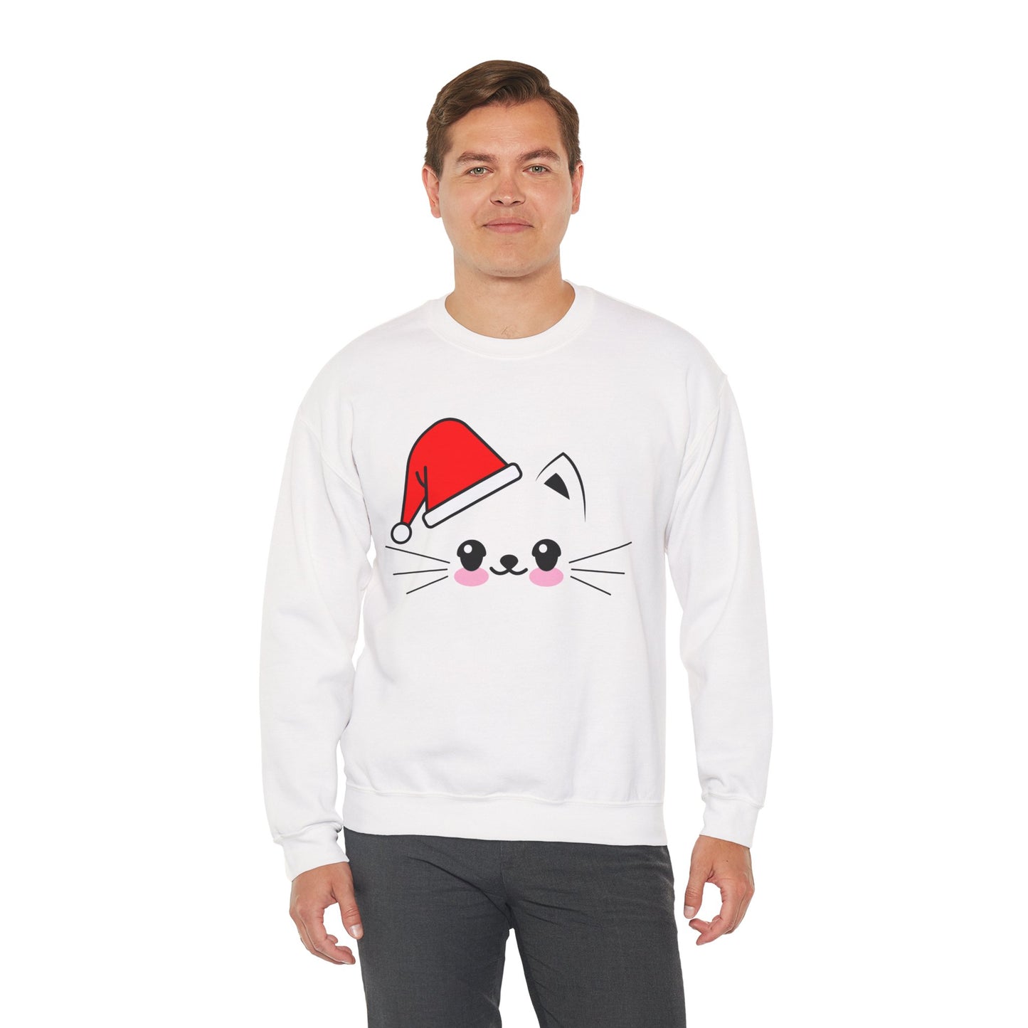 Cat Santa Christmas Crewneck – Cute Kawaii Cat Holiday Sweatshirt (Unisex)