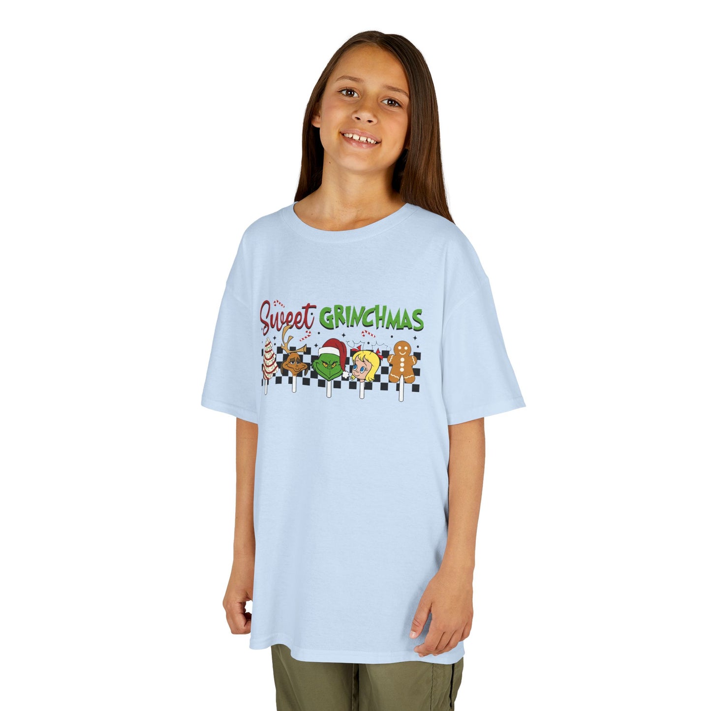 Sweet Grinchmas Candy Christmas Kids Tee – Cute Holiday Treat Characters Kids Heavy Cotton T-Shirt
