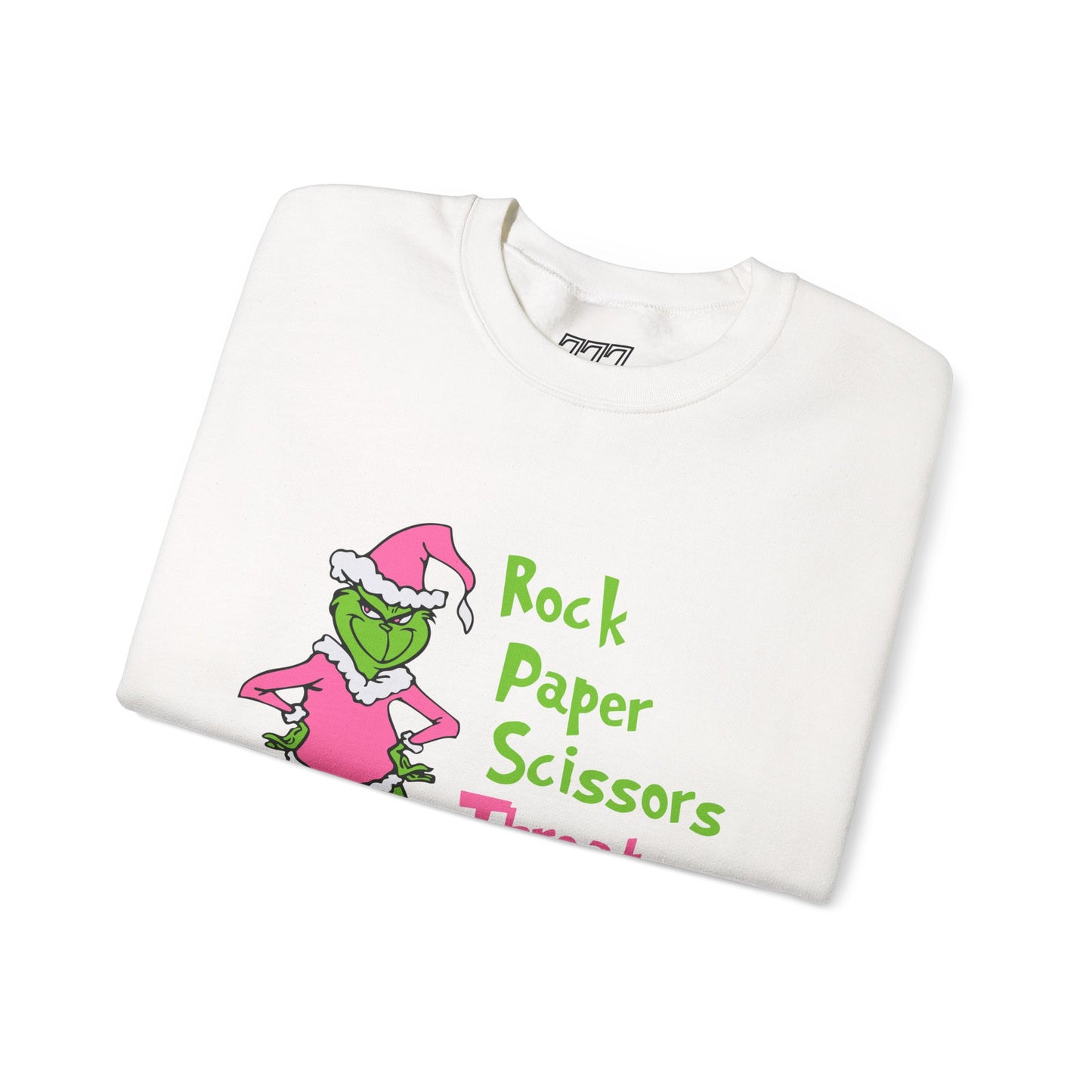 Rock Paper Scissors Throat Punch I Win Funny Christmas Grinch-Inspired Holiday Sweatshirt – Sarcastic Pink Santa Unisex Heavy Blend Crewneck