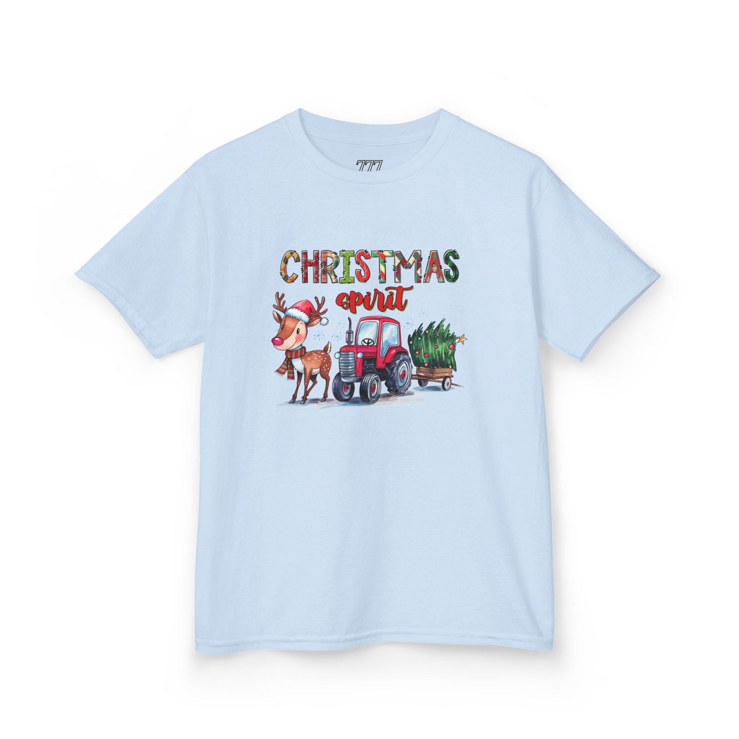 Christmas Spirit Kids T-Shirt – Cute Reindeer & Red Tractor Holiday Tee