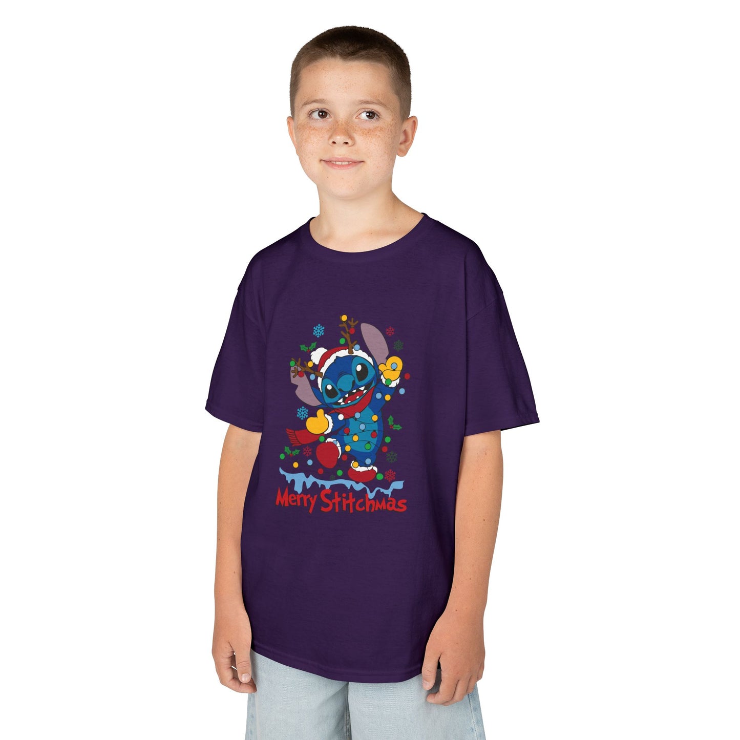 Merry Stitchmas Kids T-Shirt – Cute Holiday Alien Heavy Cotton Tee