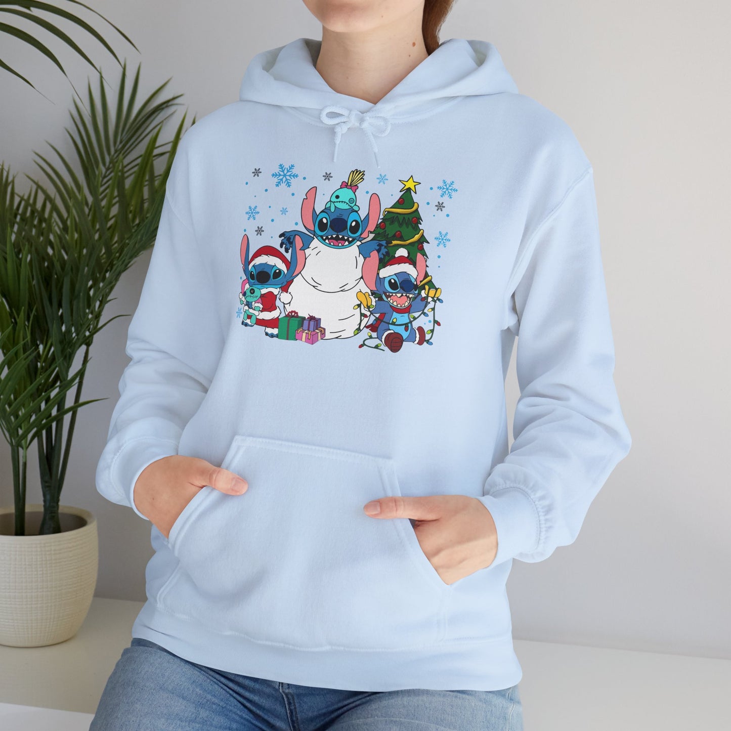 Stitch Christmas Vibes Hoodie – Cute Holiday Trio Unisex Heavy Blend Sweatshirt