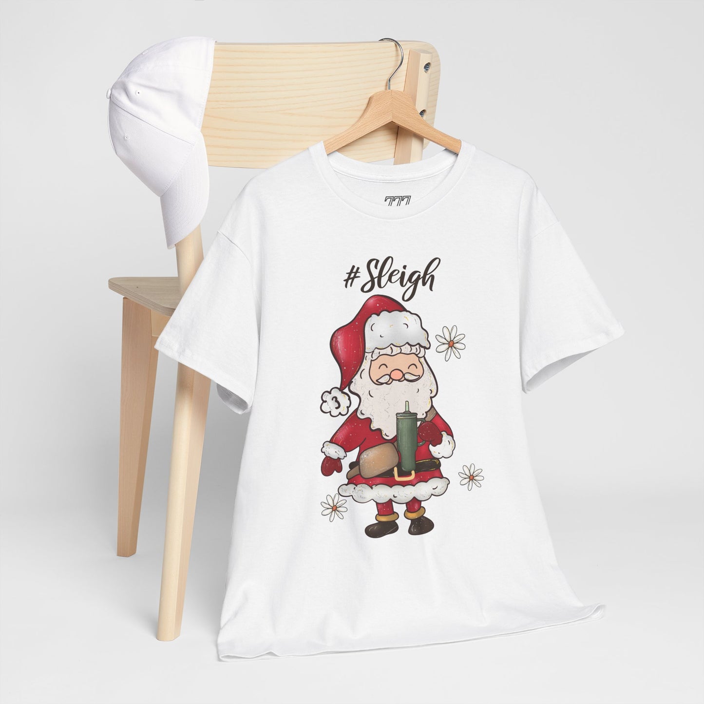 #Sleigh Funny Santa Christmas Tee – Cute Modern Holiday Hashtag Graphic Unisex Heavy Cotton T-Shirt