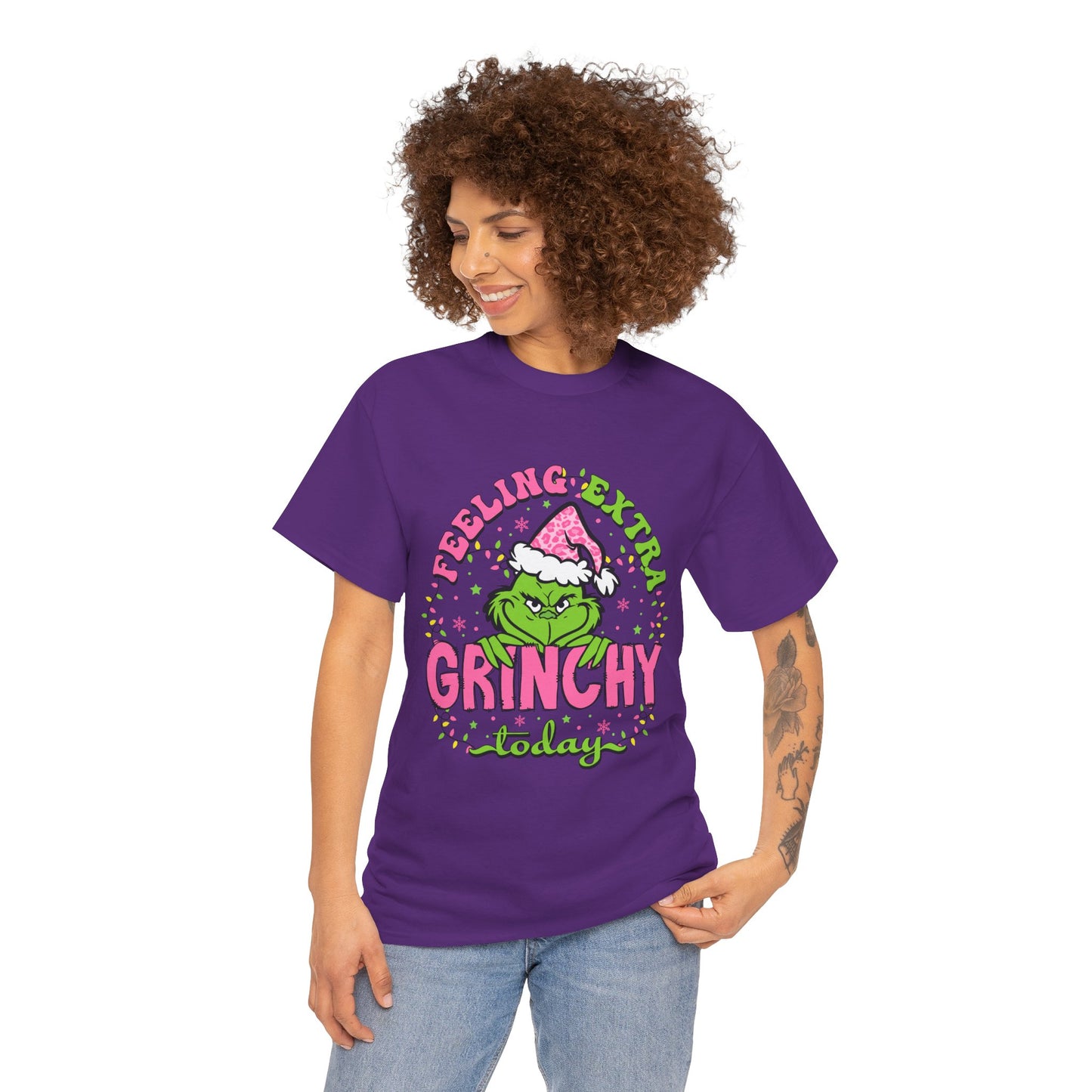 Feeling Extra Grinchy Today Funny Christmas Grinch-Inspired Holiday Tee – Pink Santa Festive Unisex Heavy Cotton T-Shirt