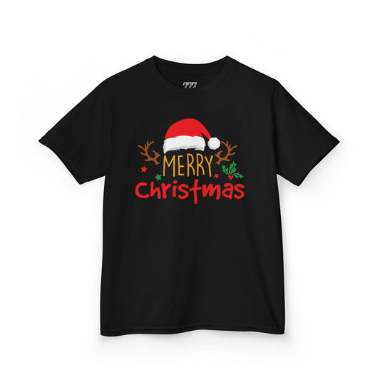 Merry Christmas Reindeer Kids T-Shirt – Cute Holiday Santa Hat Xmas Graphic Tee
