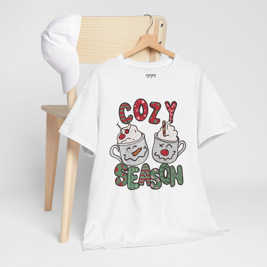 Cozy Season Christmas Unisex Heavy Cotton T-Shirt – Cute Holiday Hot Cocoa Tee