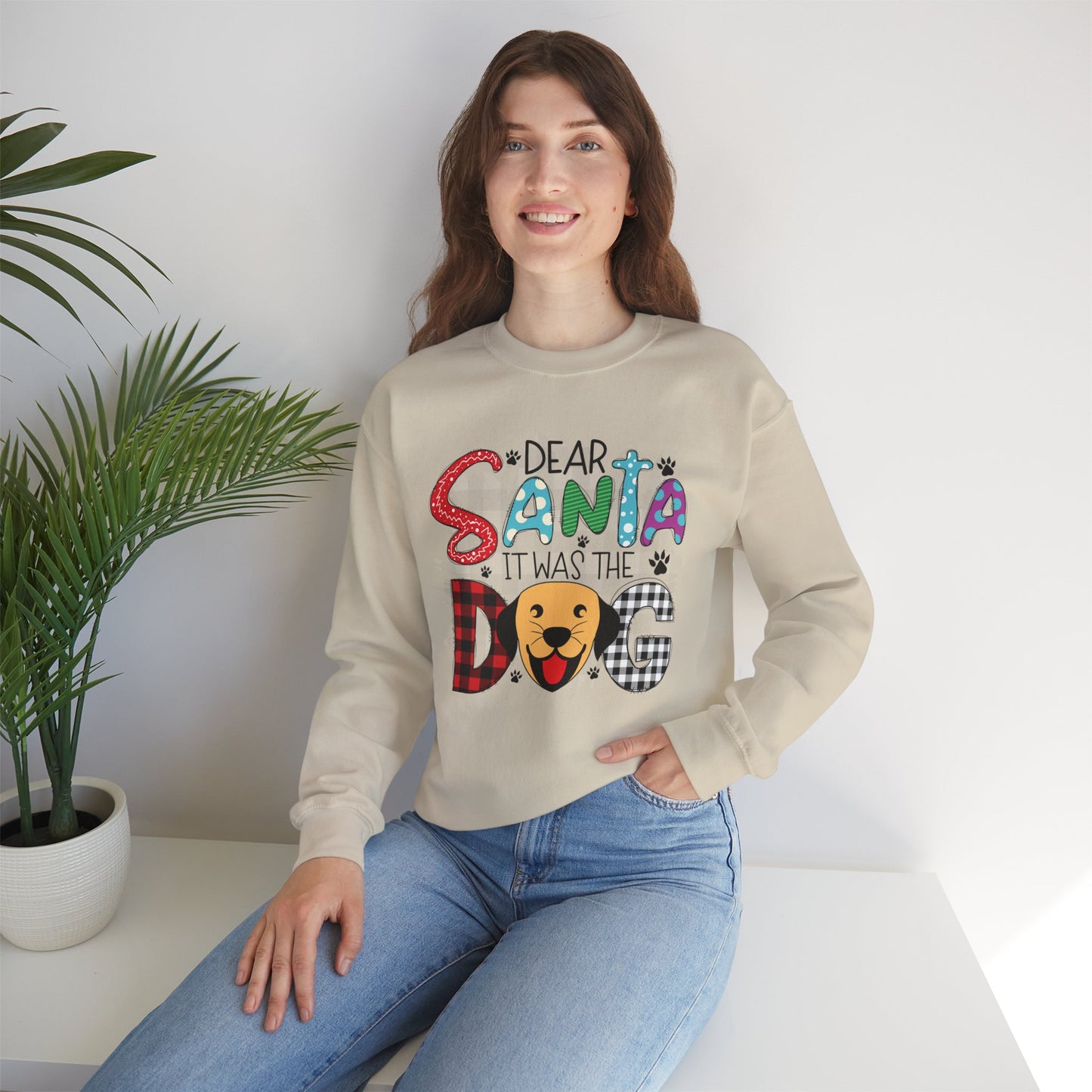 Dear Santa It Was The Dog Christmas Crewneck – Funny Holiday Dog Lover Sweatshirt (Unisex)