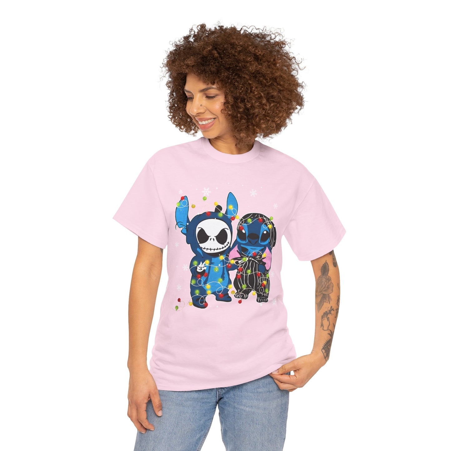 Cute Holiday Duo Christmas Unisex Heavy Cotton T-Shirt – Cartoon Alien & Skeleton Festive Tee