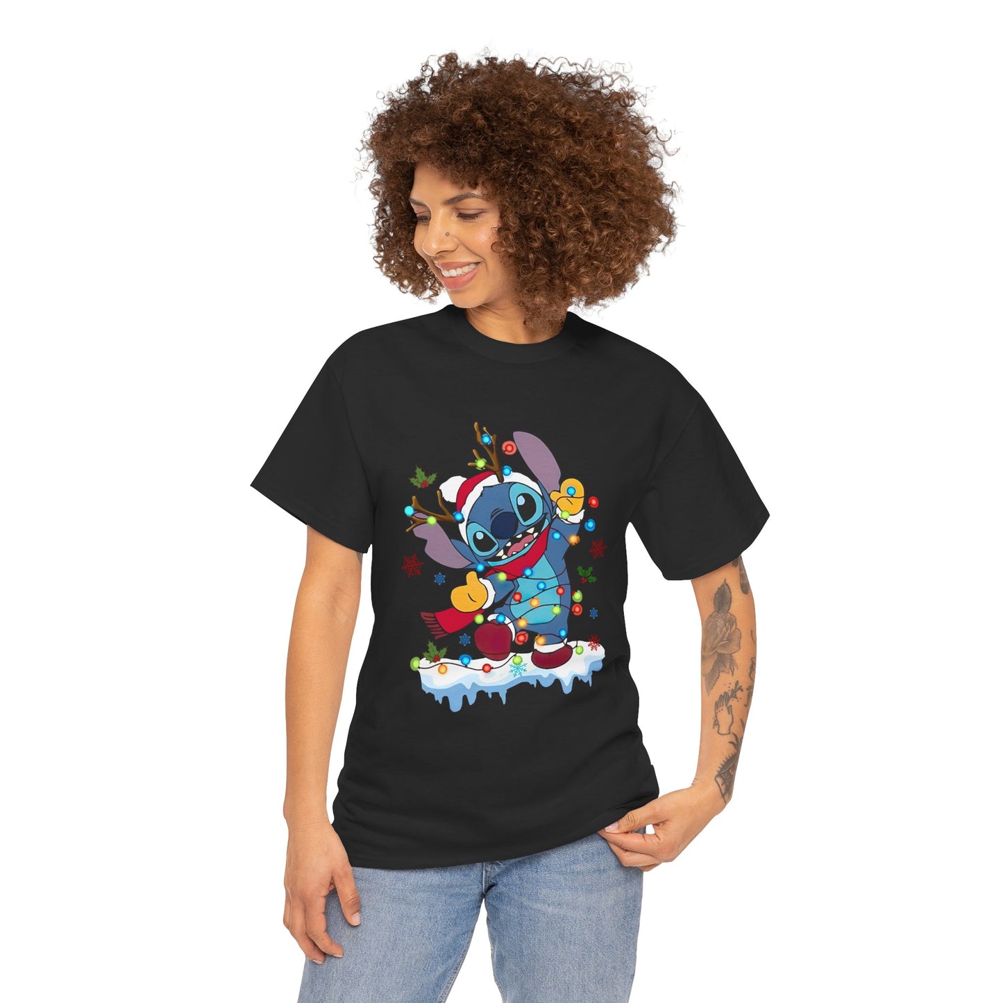 Festive Blue Alien Christmas Lights T-Shirt – Cute Holiday Unisex Tee