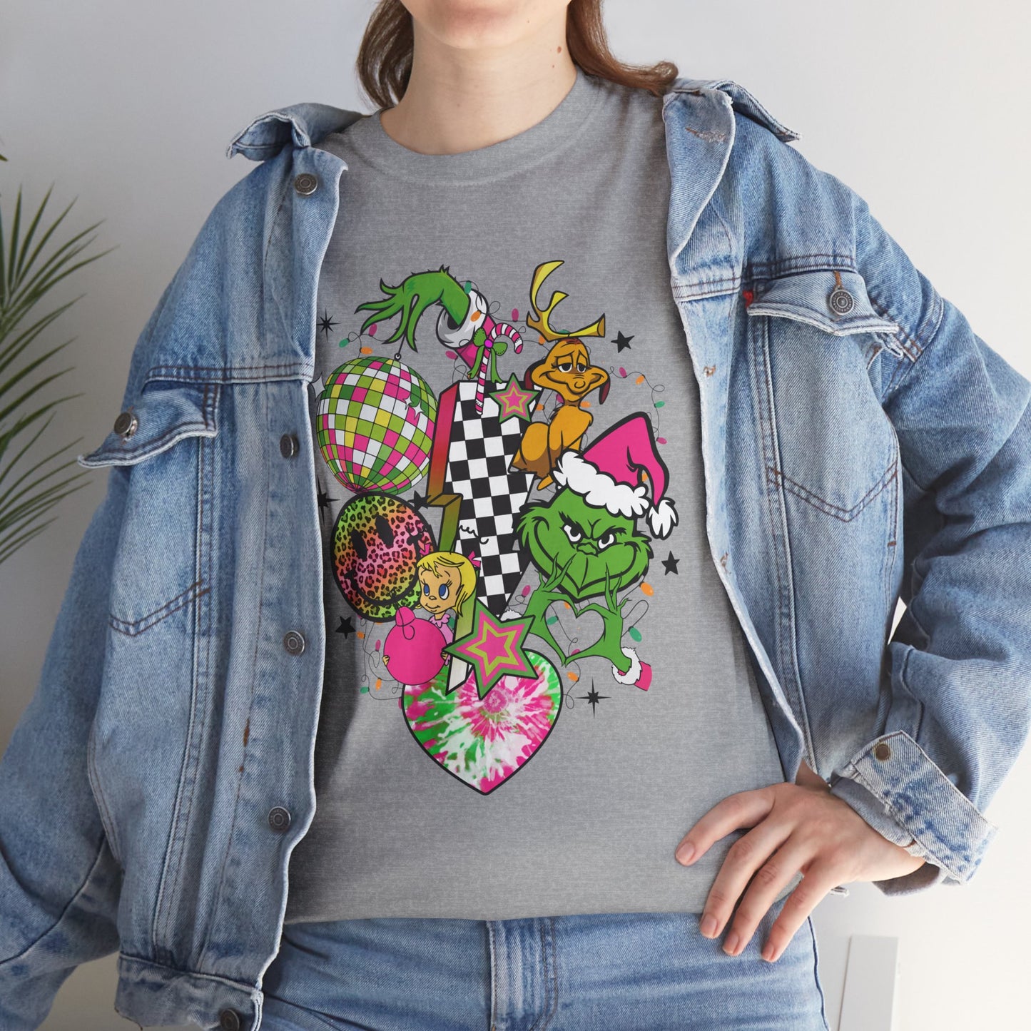 Grinchy Bell Christmas T-Shirt – Neon Holiday Hearts & Grumpy Green Vibes Tee (Unisex)