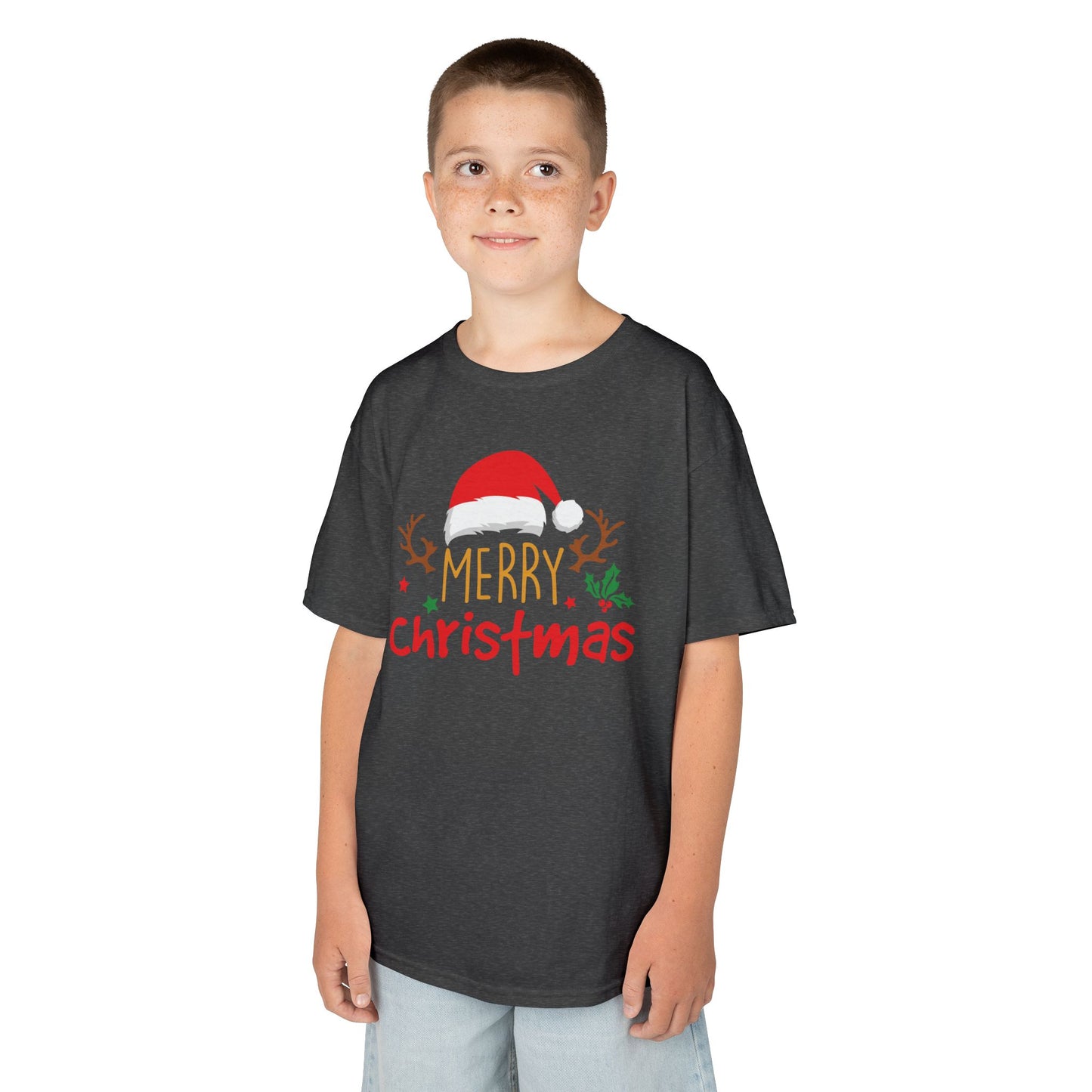 Merry Christmas Reindeer Kids T-Shirt – Cute Holiday Santa Hat Xmas Graphic Tee
