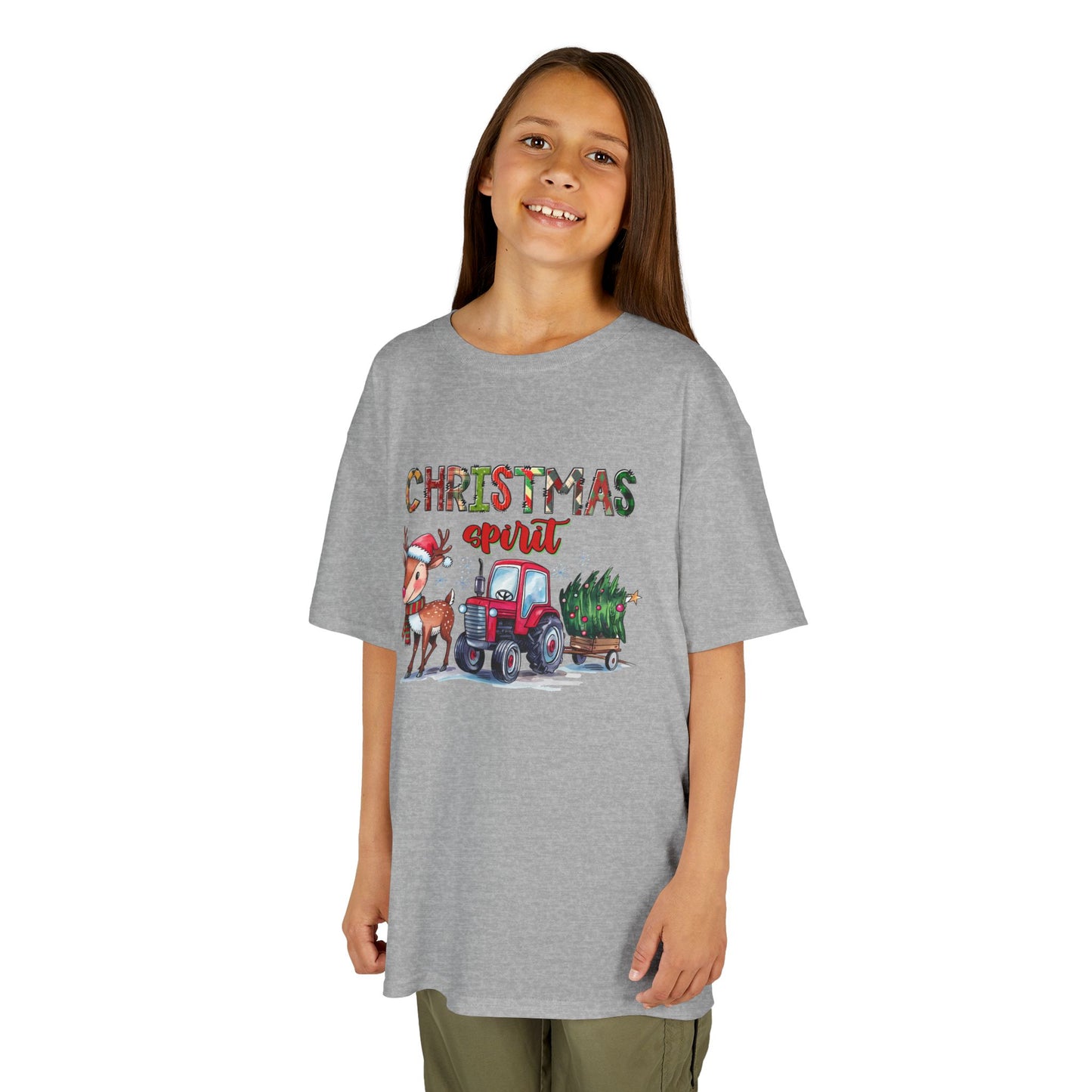 Christmas Spirit Kids T-Shirt – Cute Reindeer & Red Tractor Holiday Tee