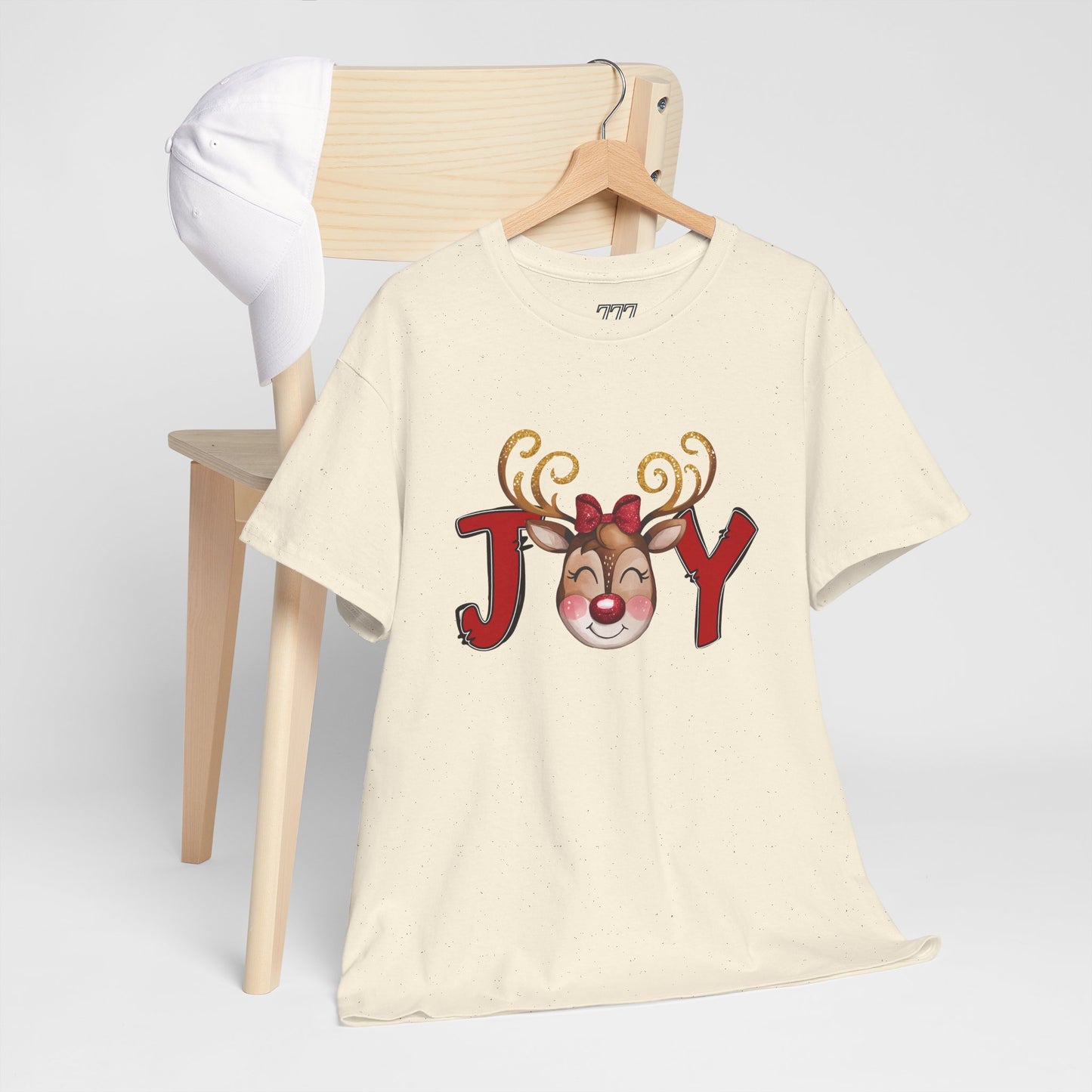 Reindeer Joy Women’s Christmas T-Shirt – Cute Holiday Reindeer Face Heavy Cotton Tee