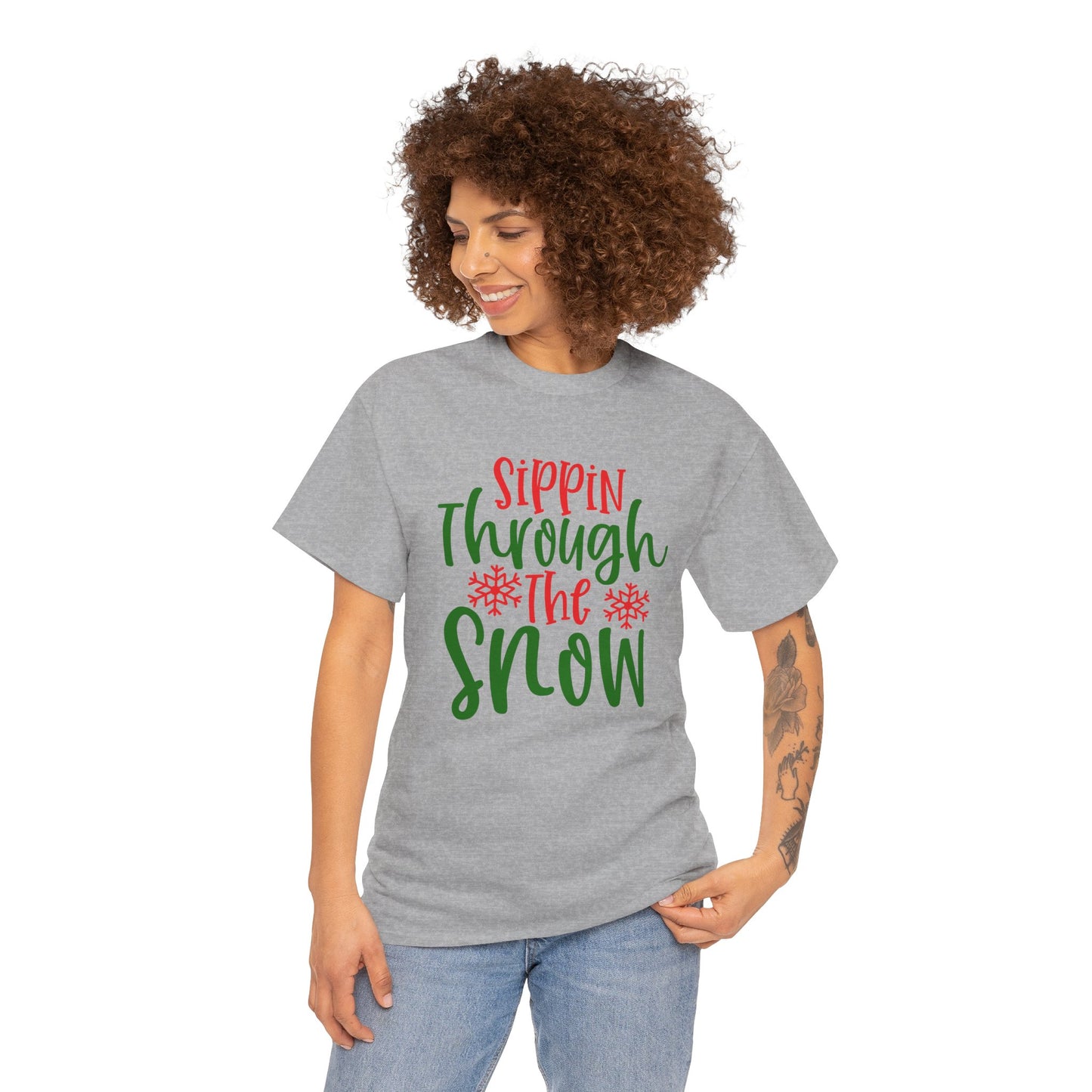 Sippin’ Through The Snow T-Shirt – Festive Holiday Beverage Unisex Heavy Cotton Tee