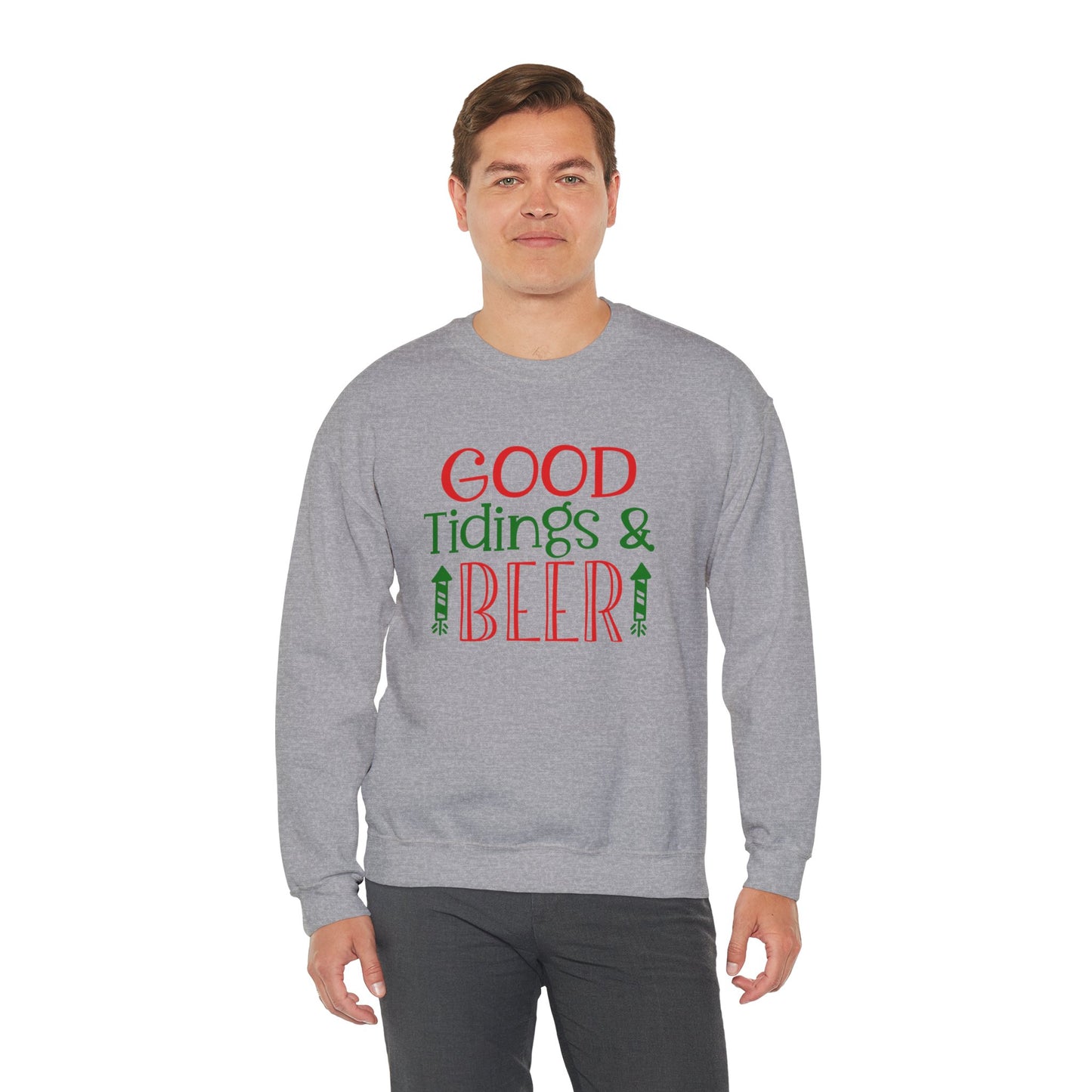 Good Tidings & Beer Sweatshirt – Funny Christmas Drinking Unisex Heavy Blend Crewneck
