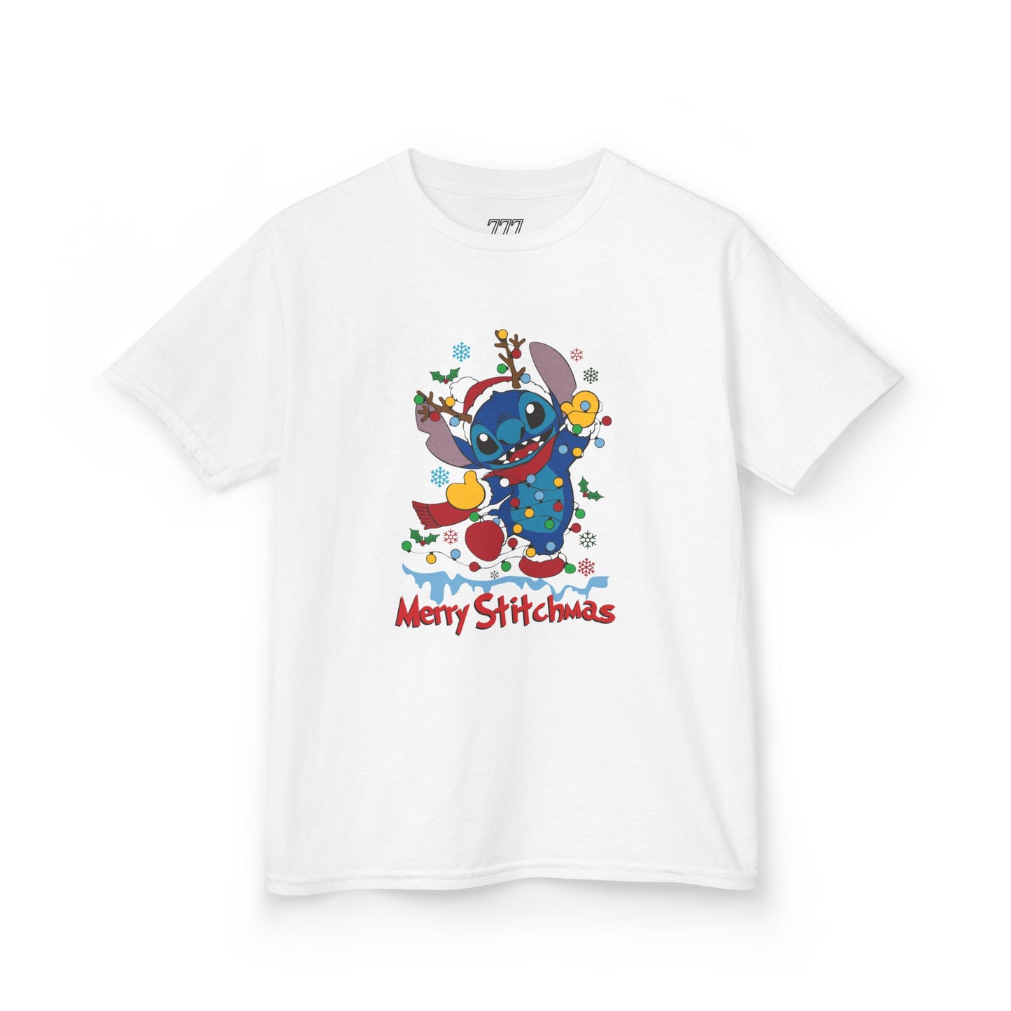 Merry Stitchmas Kids T-Shirt – Cute Holiday Alien Heavy Cotton Tee