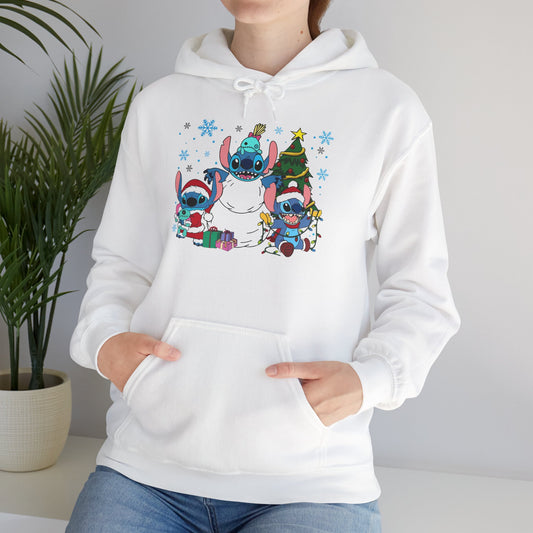 Stitch Christmas Vibes Hoodie – Cute Holiday Trio Unisex Heavy Blend Sweatshirt