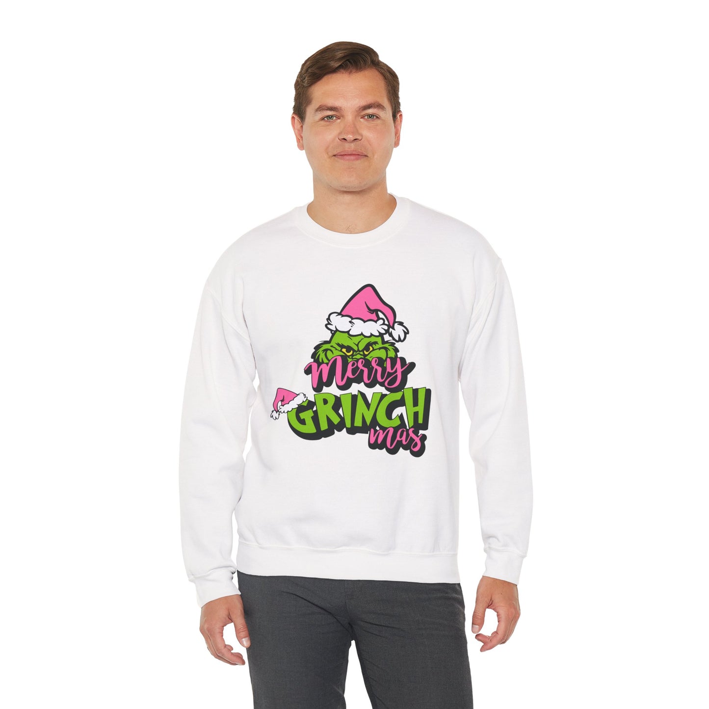 Merry Grinchmas Funny Christmas Grinch-Inspired Holiday Sweatshirt – Pink Santa Festive Unisex Heavy Blend Crewneck