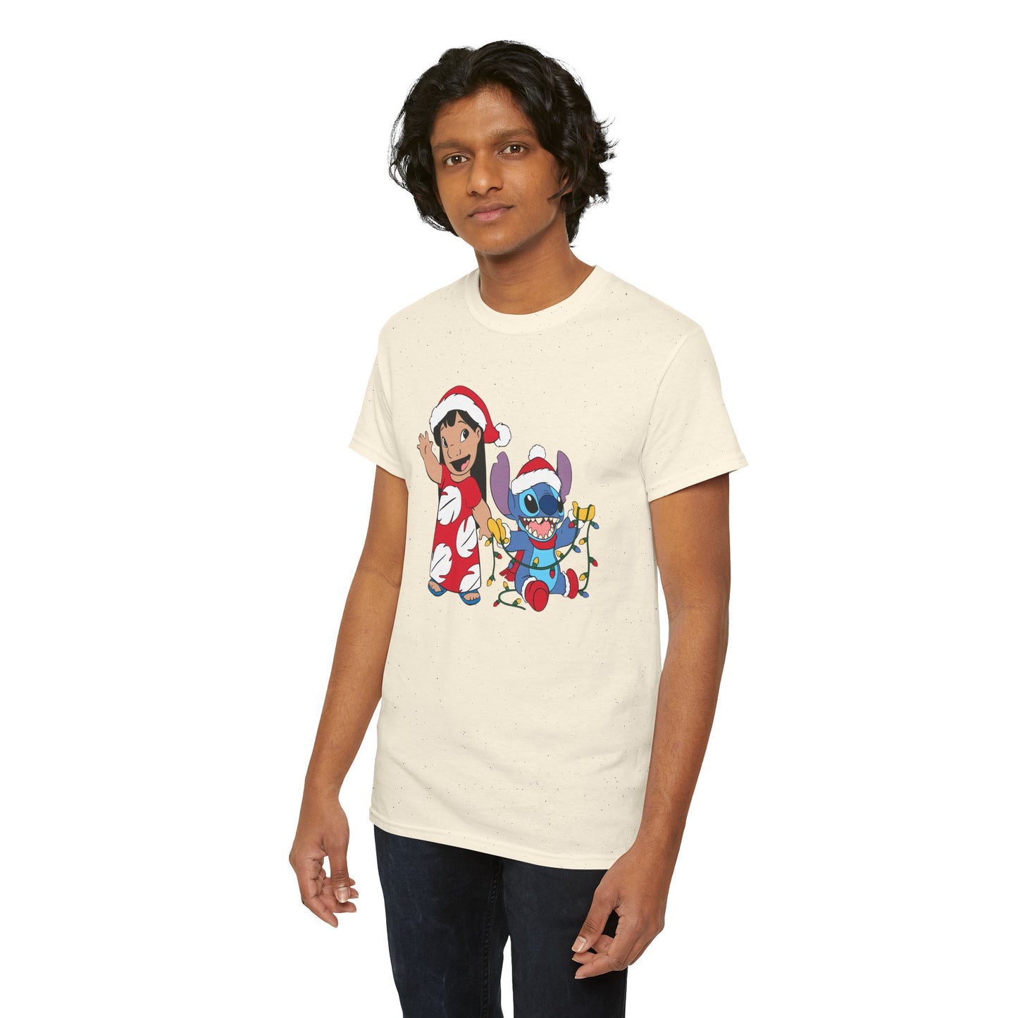 Island Holiday Duo T-Shirt – Festive Blue Alien & Girl Graphic Tee