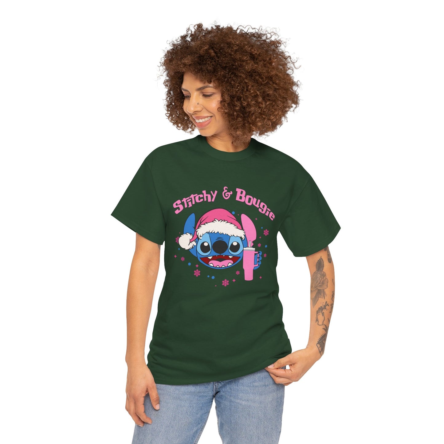 Stitchy & Bougie Christmas T-Shirt – Cute Holiday Women’s Heavy Cotton Tee