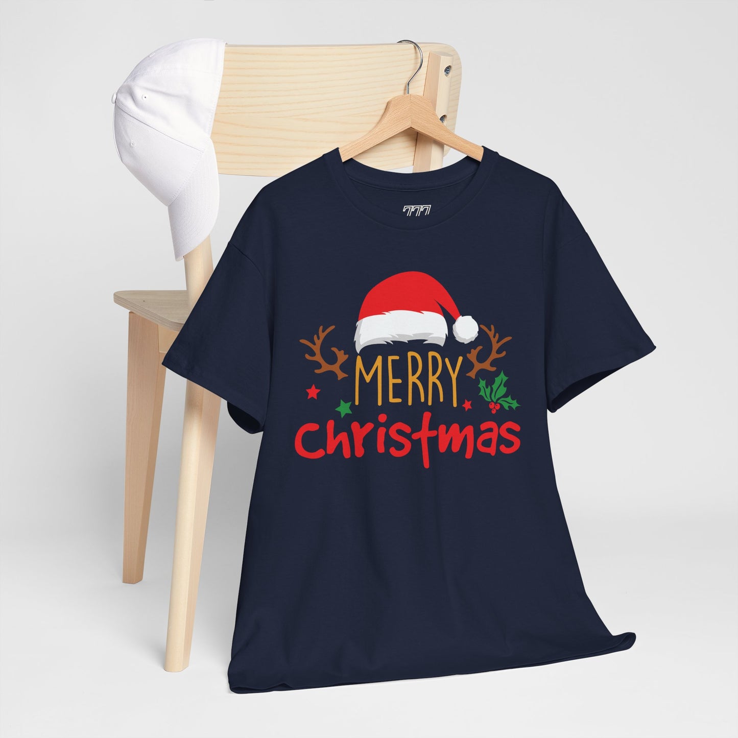 Merry Christmas Reindeer Unisex T-Shirt – Santa Hat Holiday Graphic Tee, Festive Xmas Shirt