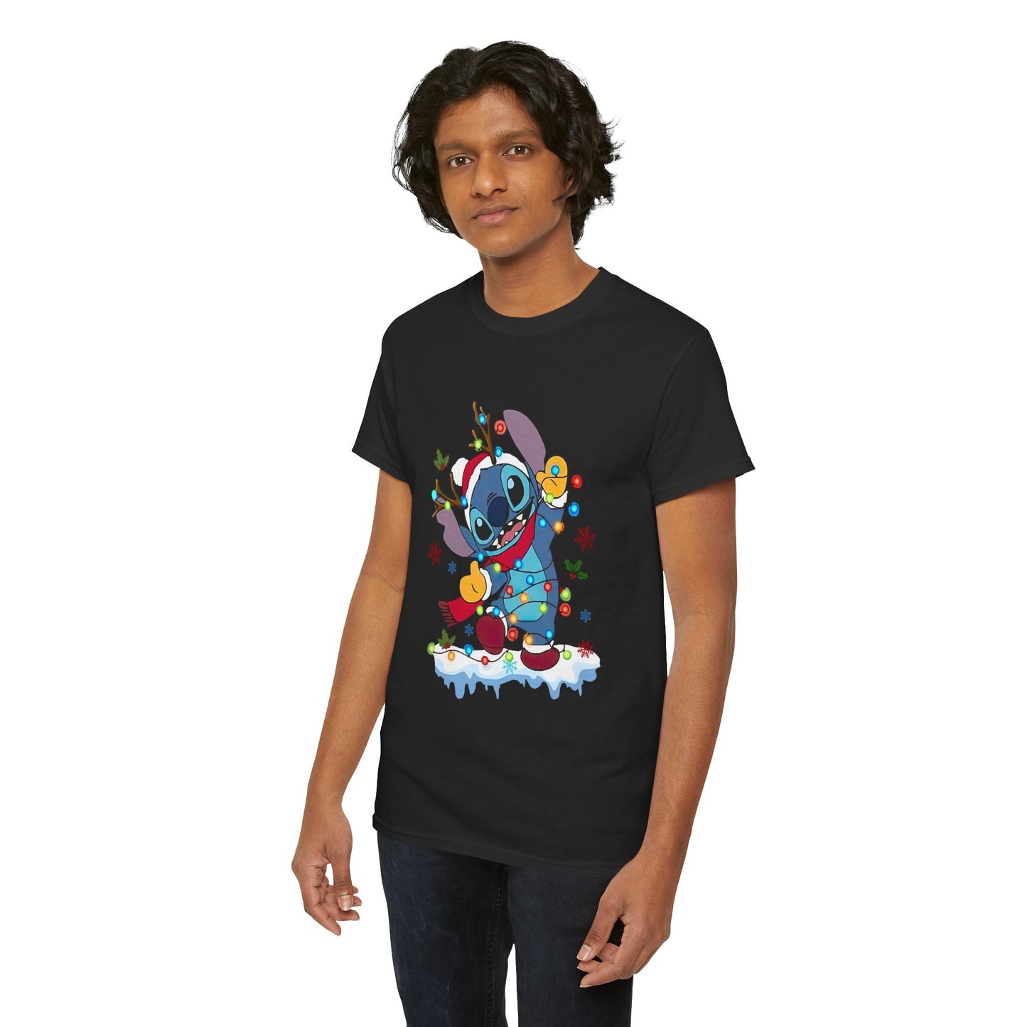 Festive Blue Alien Christmas Lights T-Shirt – Cute Holiday Unisex Tee