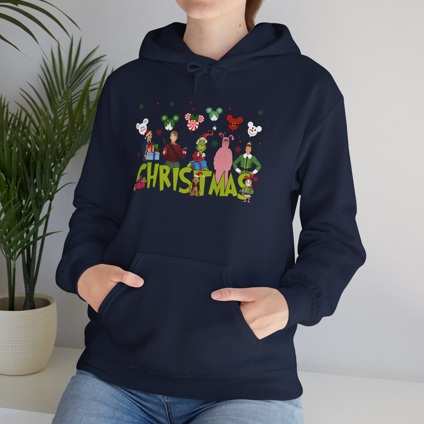 Christmas Character Squad Hoodie – Cute Festive Holiday Characters Unisex Heavy Blend Hooded Sweatshirt