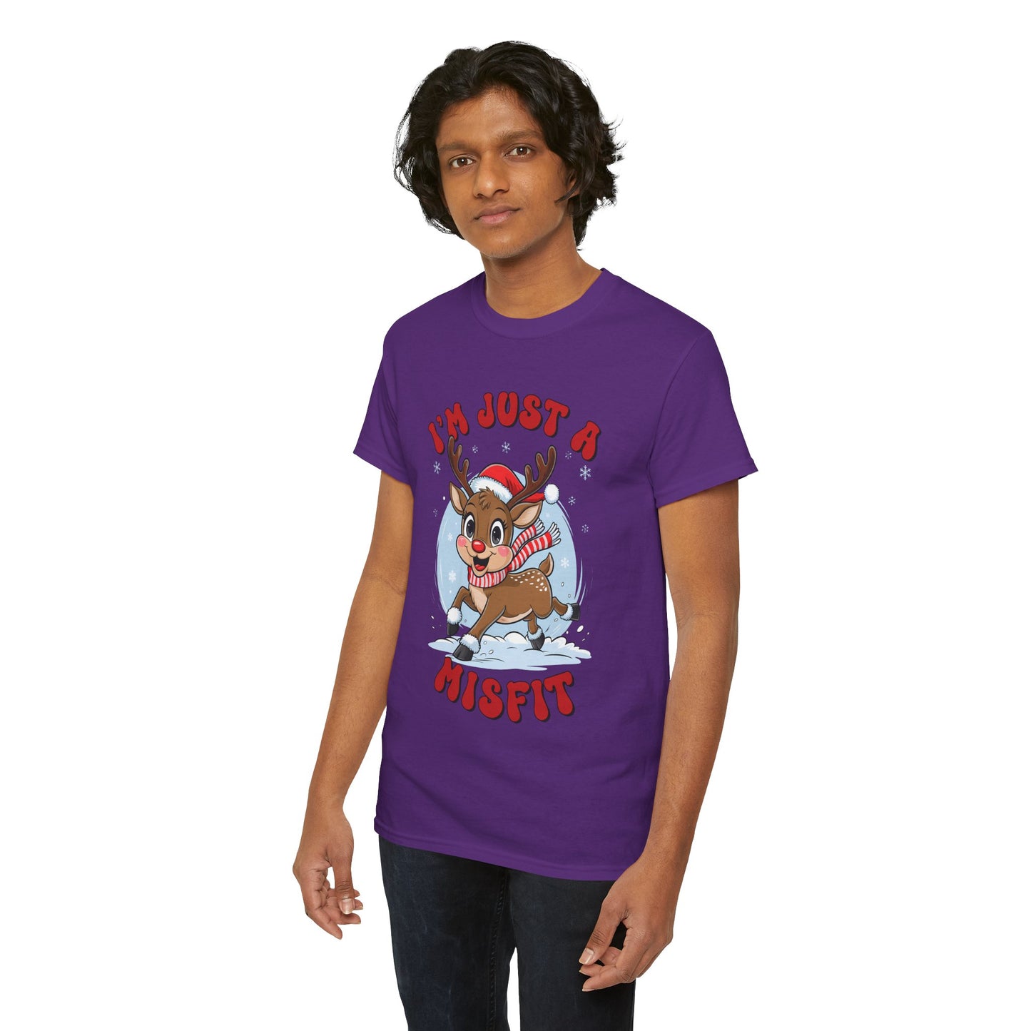 I’m Just a Misfit Unisex Heavy Cotton T-Shirt – Cute Christmas Reindeer Holiday Tee
