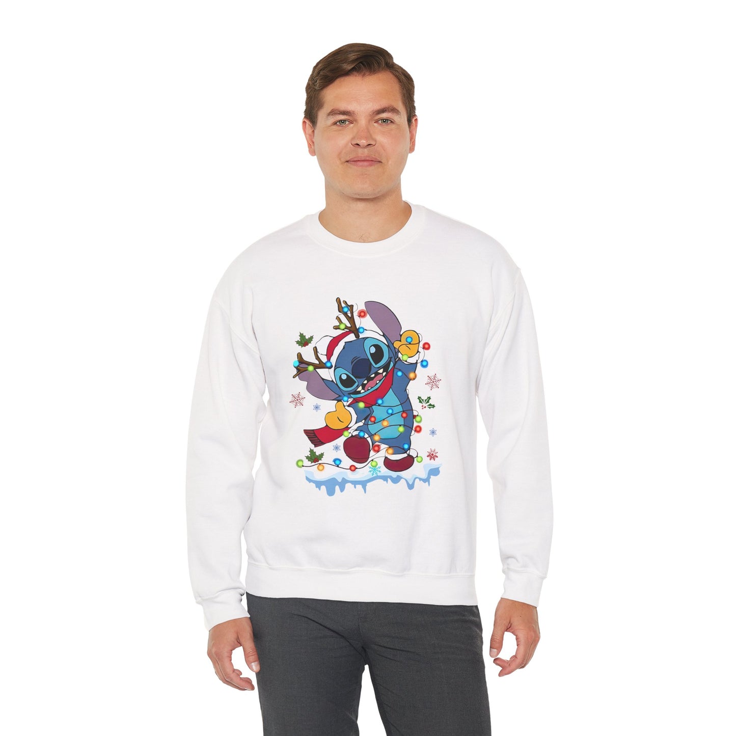 Festive Blue Alien Christmas Lights Unisex Heavy Blend Crewneck Sweatshirt – Cute Holiday Sweater