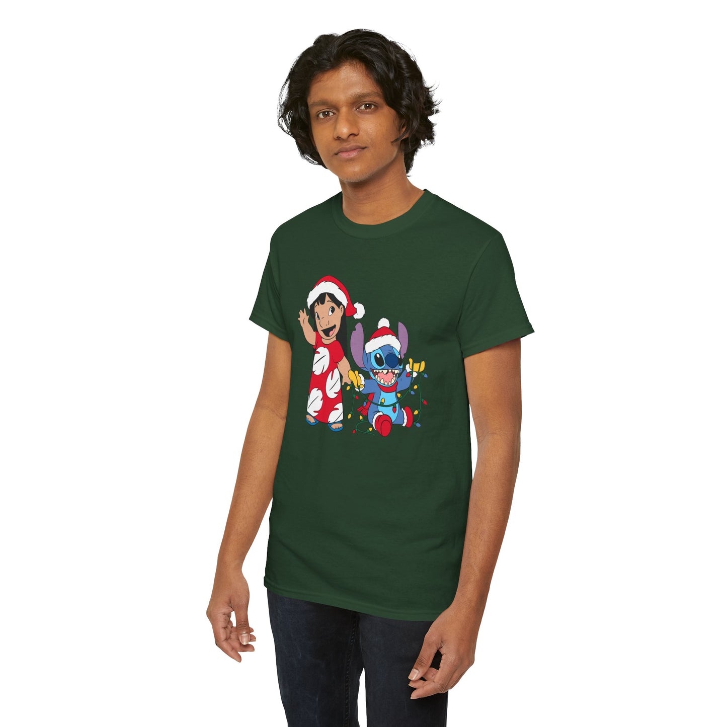Island Holiday Duo T-Shirt – Festive Blue Alien & Girl Graphic Tee