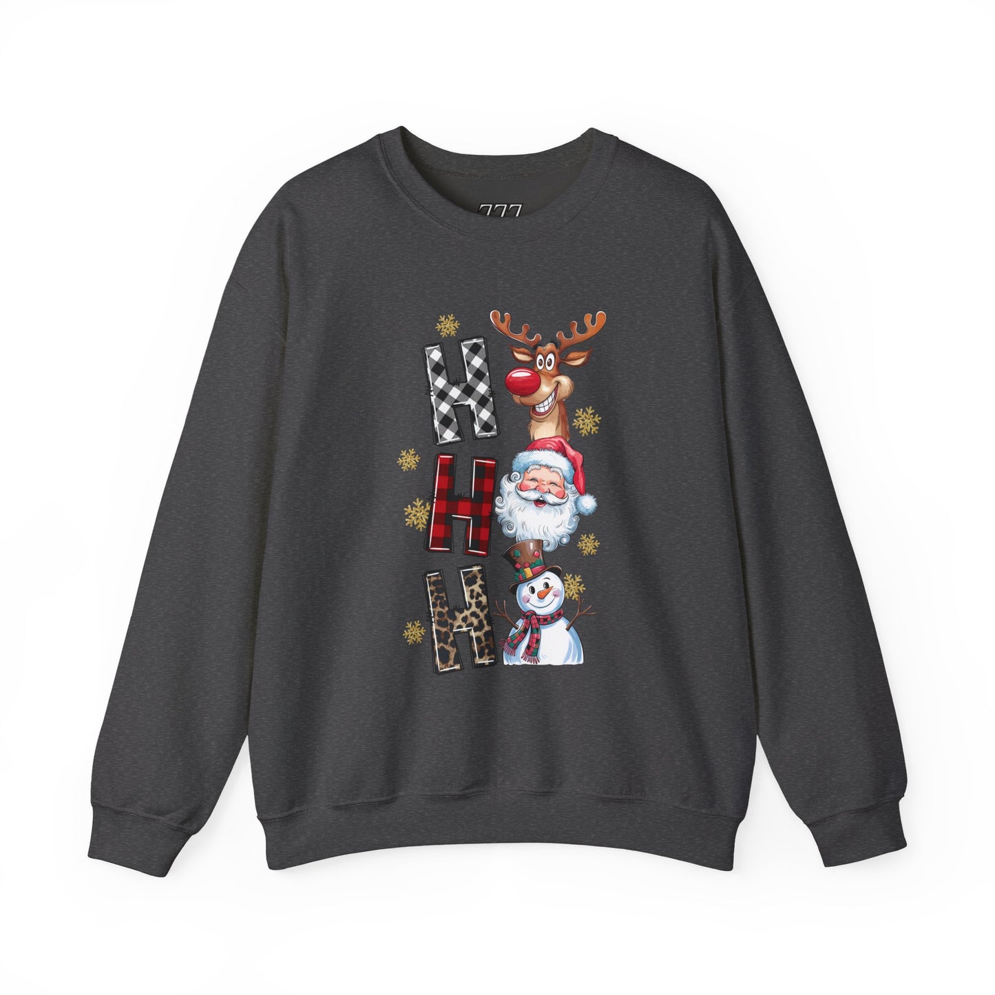 HO HO HO Christmas Unisex Heavy Blend Crewneck Sweatshirt – Santa, Reindeer & Snowman Holiday Sweater