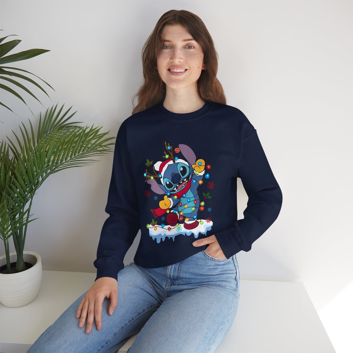 Festive Blue Alien Christmas Lights Unisex Heavy Blend Crewneck Sweatshirt – Cute Holiday Sweater