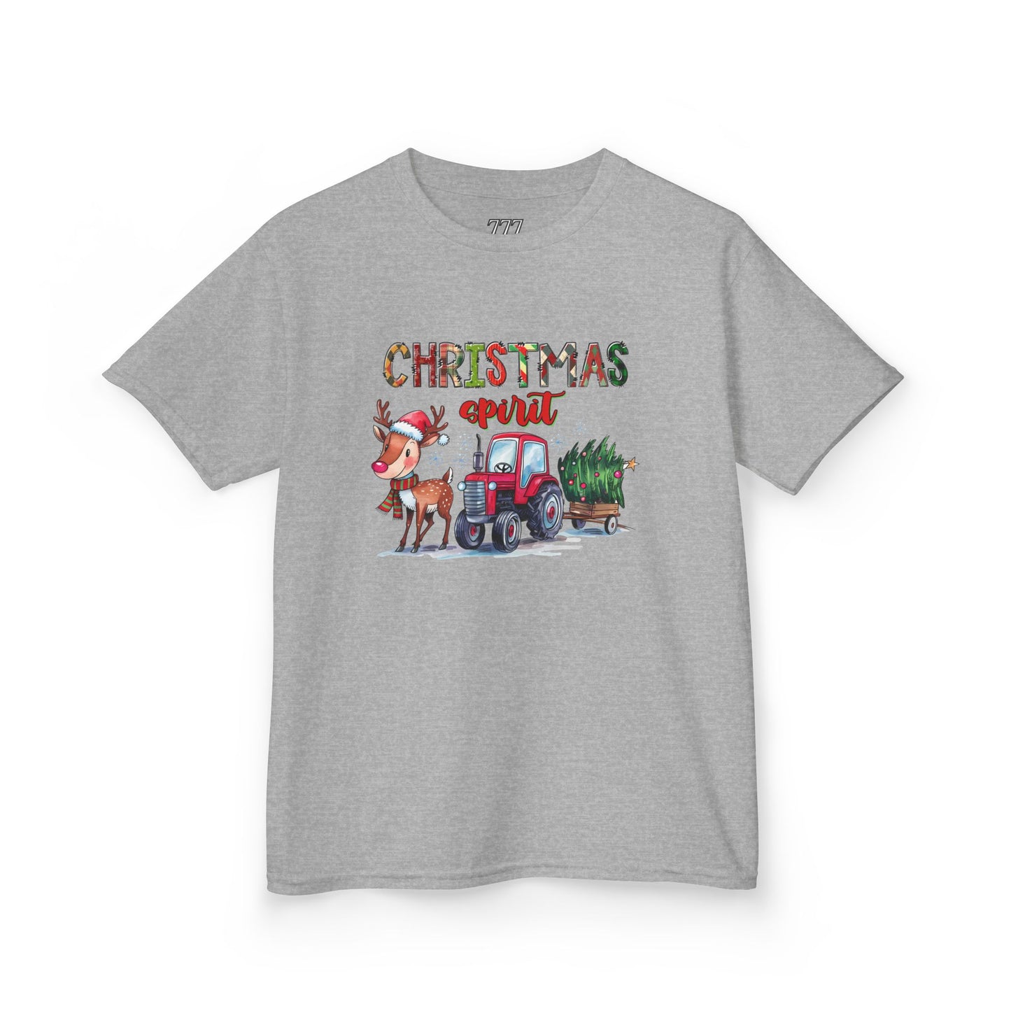Christmas Spirit Kids T-Shirt – Cute Reindeer & Red Tractor Holiday Tee