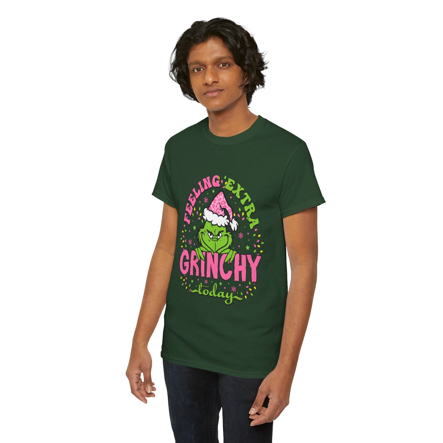 Feeling Extra Grinchy Today Funny Christmas Grinch-Inspired Holiday Tee – Pink Santa Festive Unisex Heavy Cotton T-Shirt