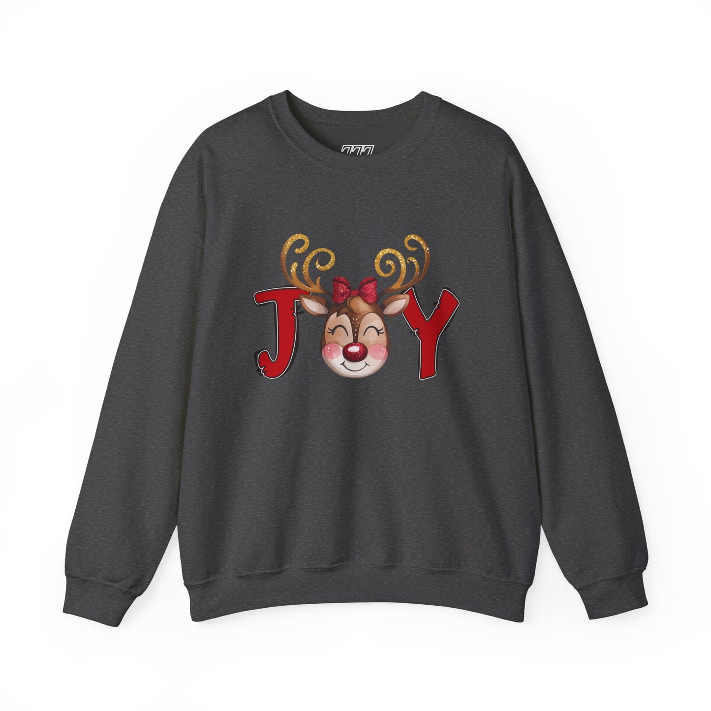 Reindeer Joy Women’s Christmas Crewneck Sweatshirt – Cute Holiday Reindeer Heavy Blend Sweater