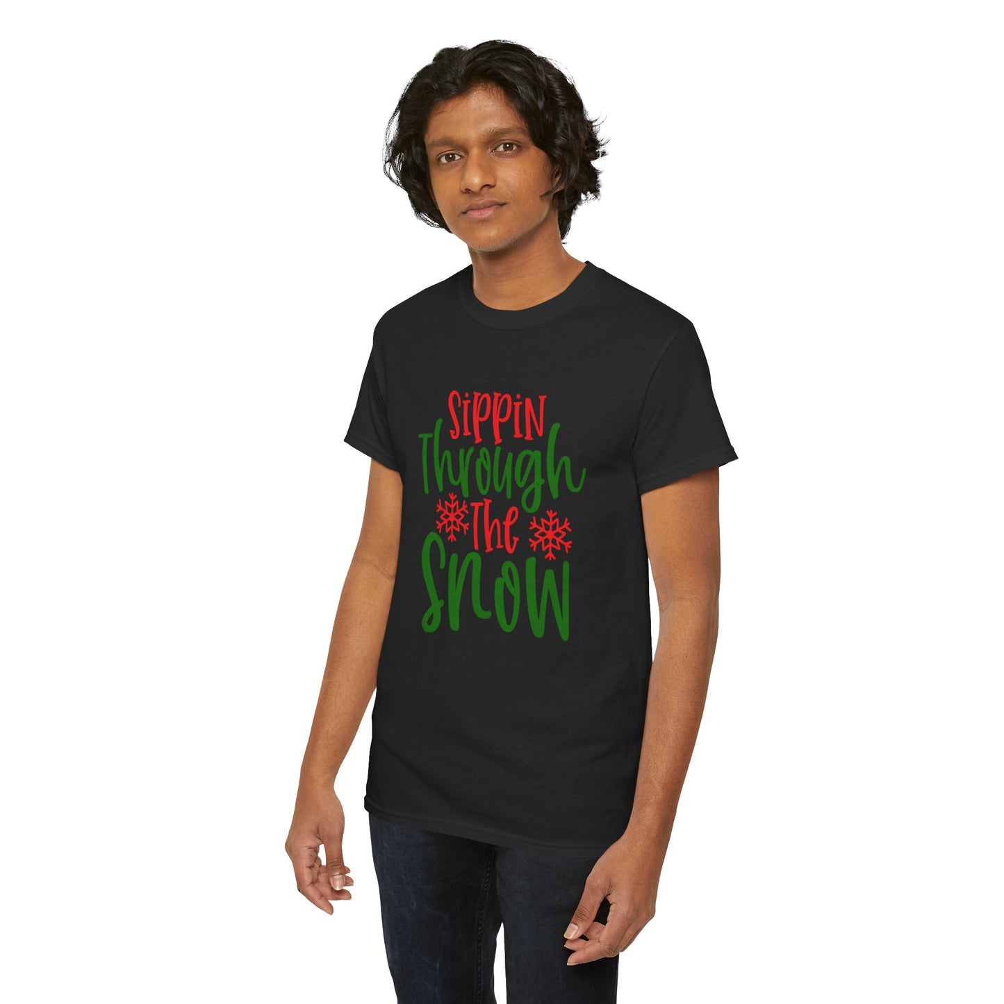 Sippin’ Through The Snow T-Shirt – Festive Holiday Beverage Unisex Heavy Cotton Tee