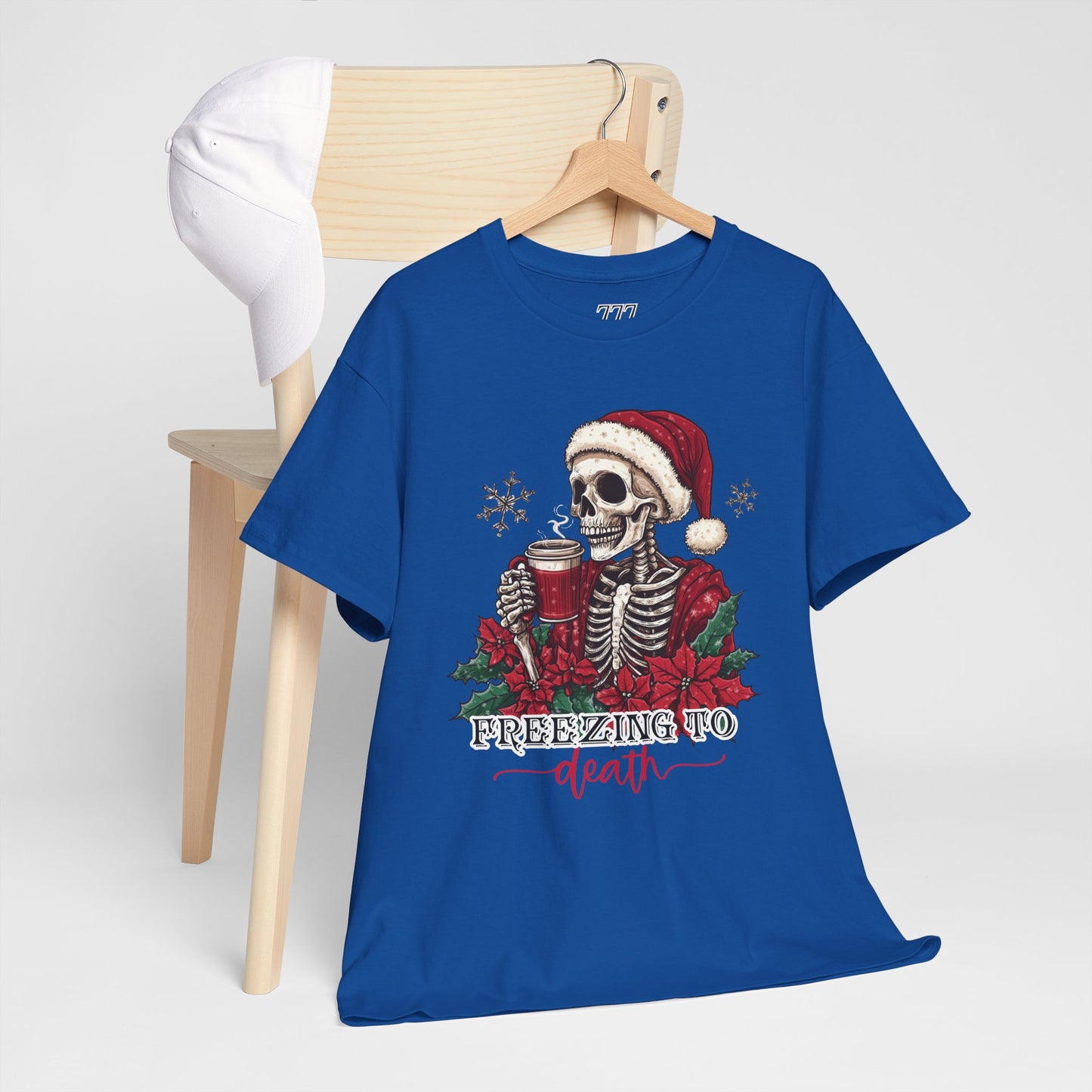 Freezing To Death Skeleton Christmas Tee – Funny Holiday Unisex Heavy Cotton T-Shirt, Winter Coffee Xmas Shirt